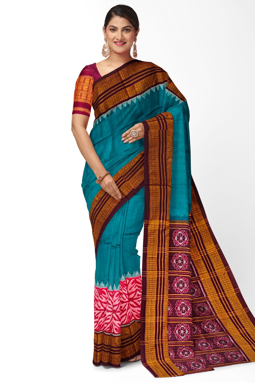 Teal Green Big Border Bandha Saree