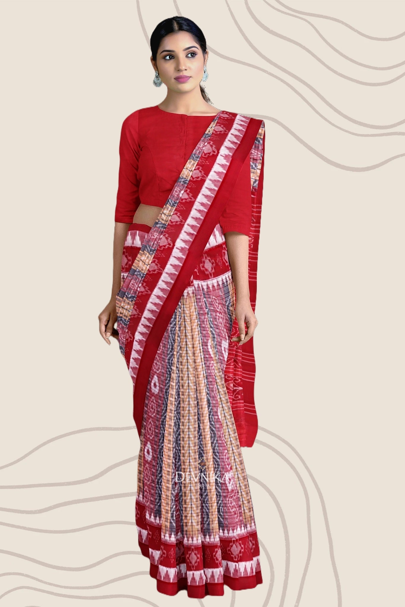 Yellow Red And Black Body Bandha Handloom Cotton Saree | Odisha Handloom | Devnika