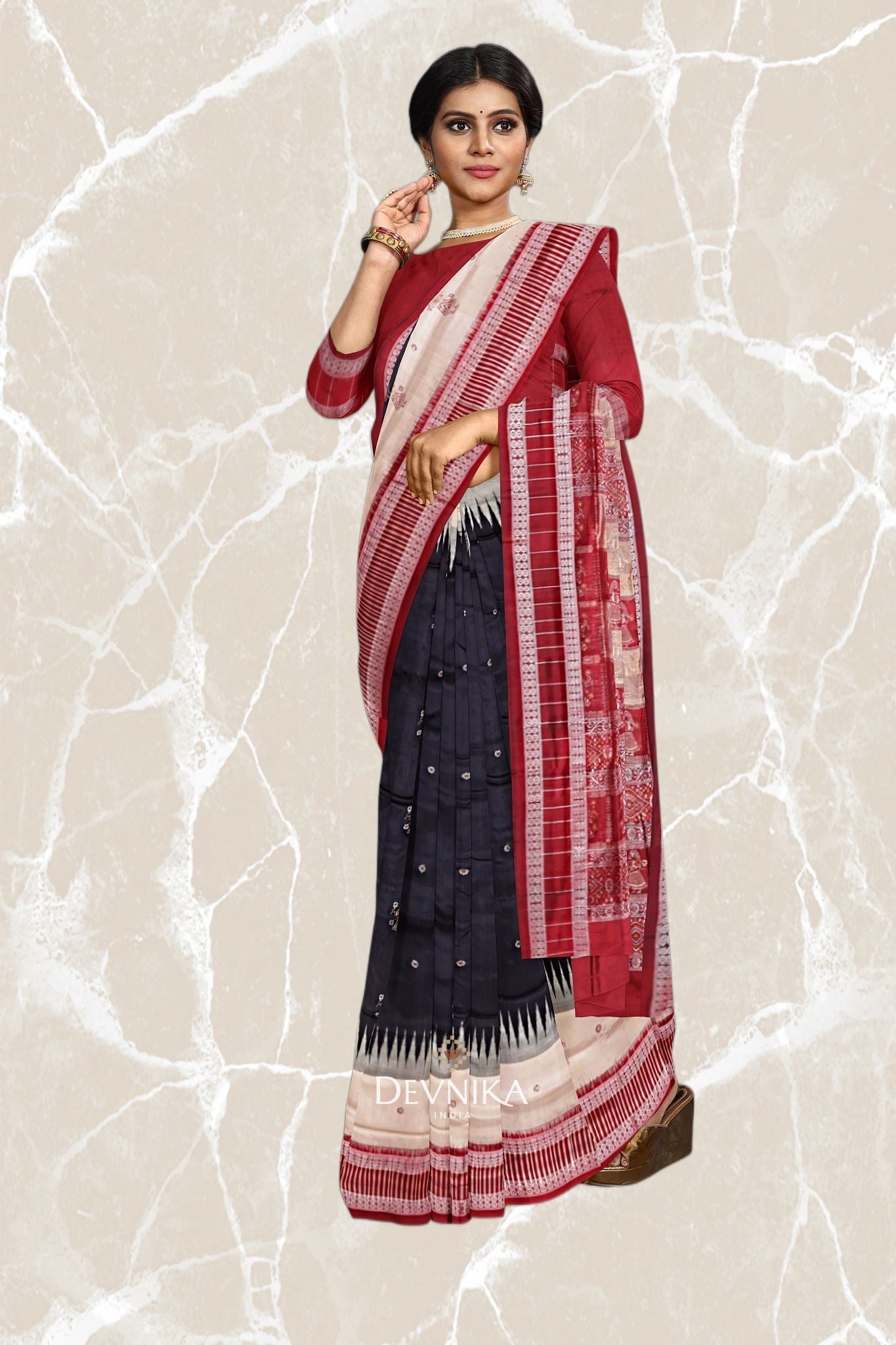 Black Kathi Bomkai Kandhei Saree