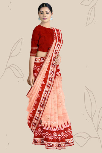 Happy Orange Border Pasapalli Buti Bomkai Saree