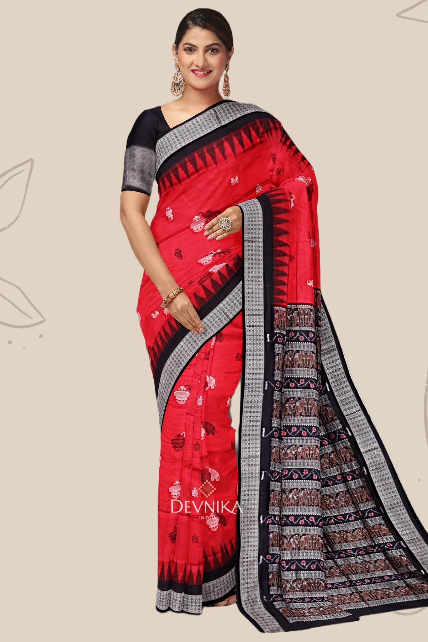 Red Body Bomkai Saree