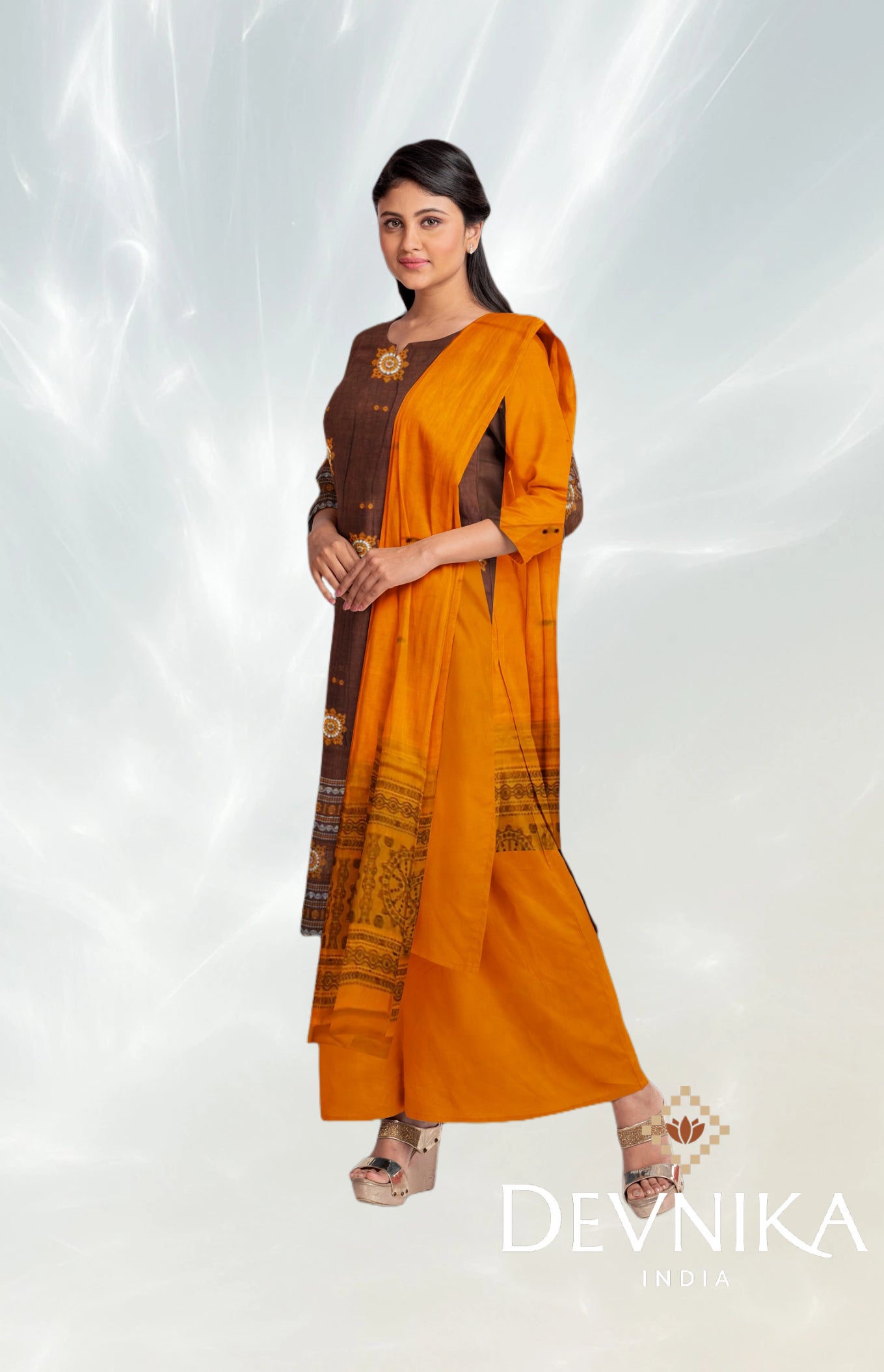 Deep Brown Bomkai Dress Set