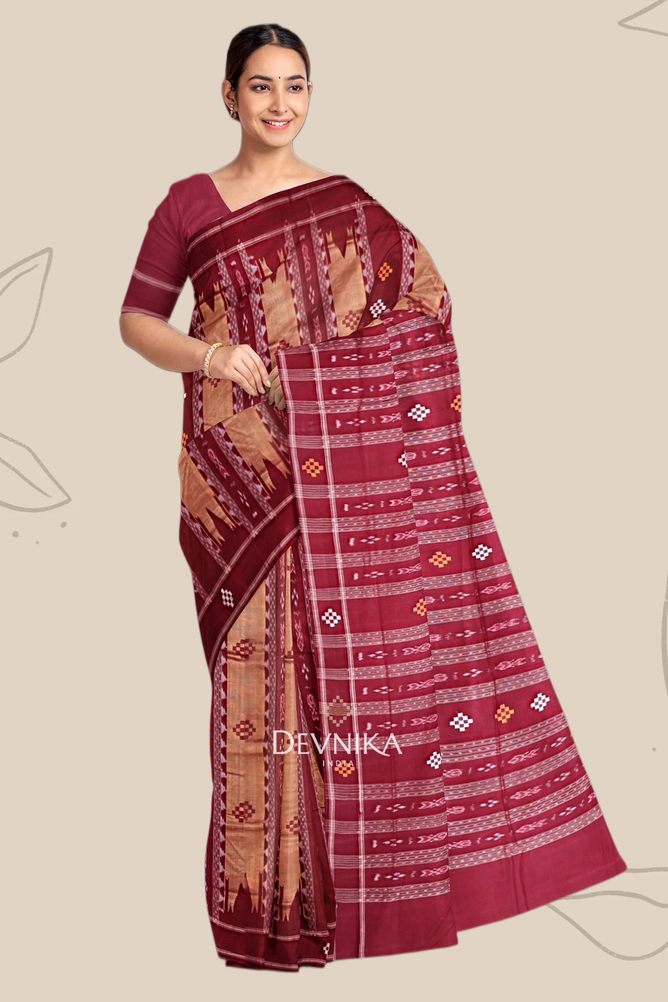 Maroon And Golden Pata Bapta Saree