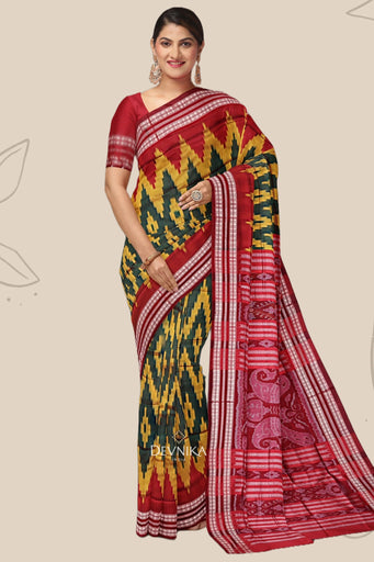 Deep Green Bandha Sambalapuri Silk Saree