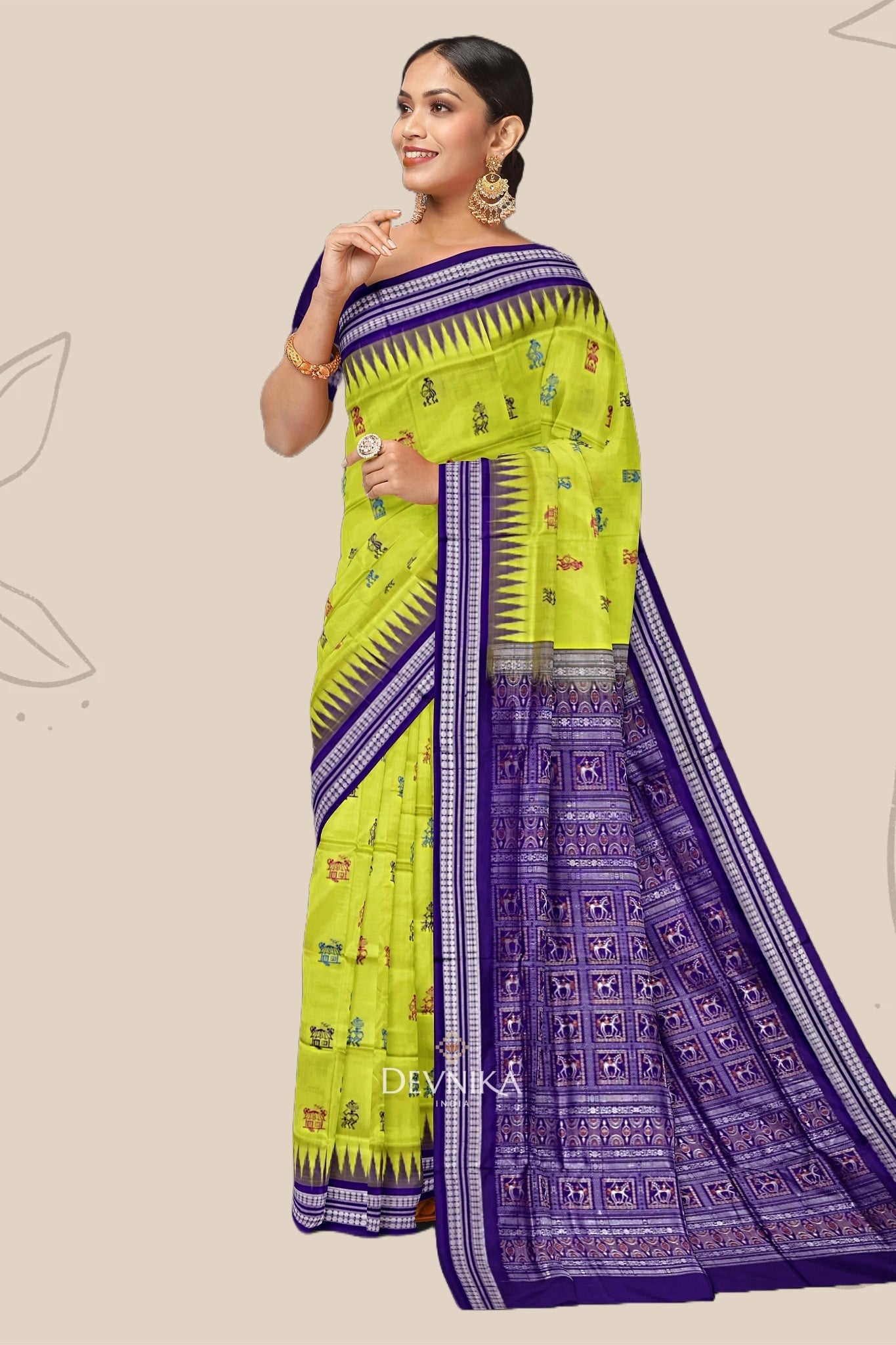 Lemon Green Teracota Bomkai Saree