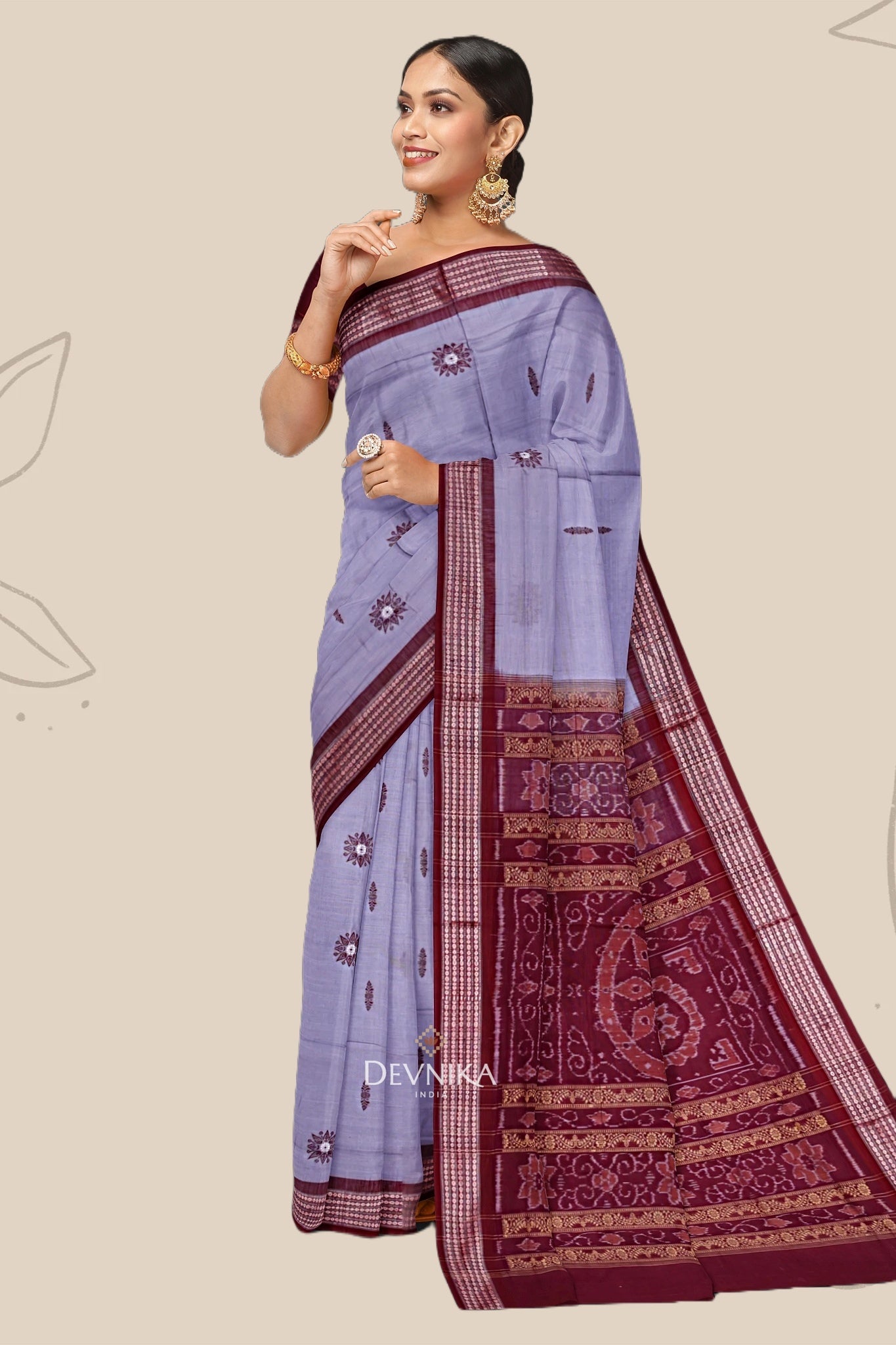 Dark Grey Padam Bomkai Handloom Cotton Saree | Odisha Handloom | Devnika