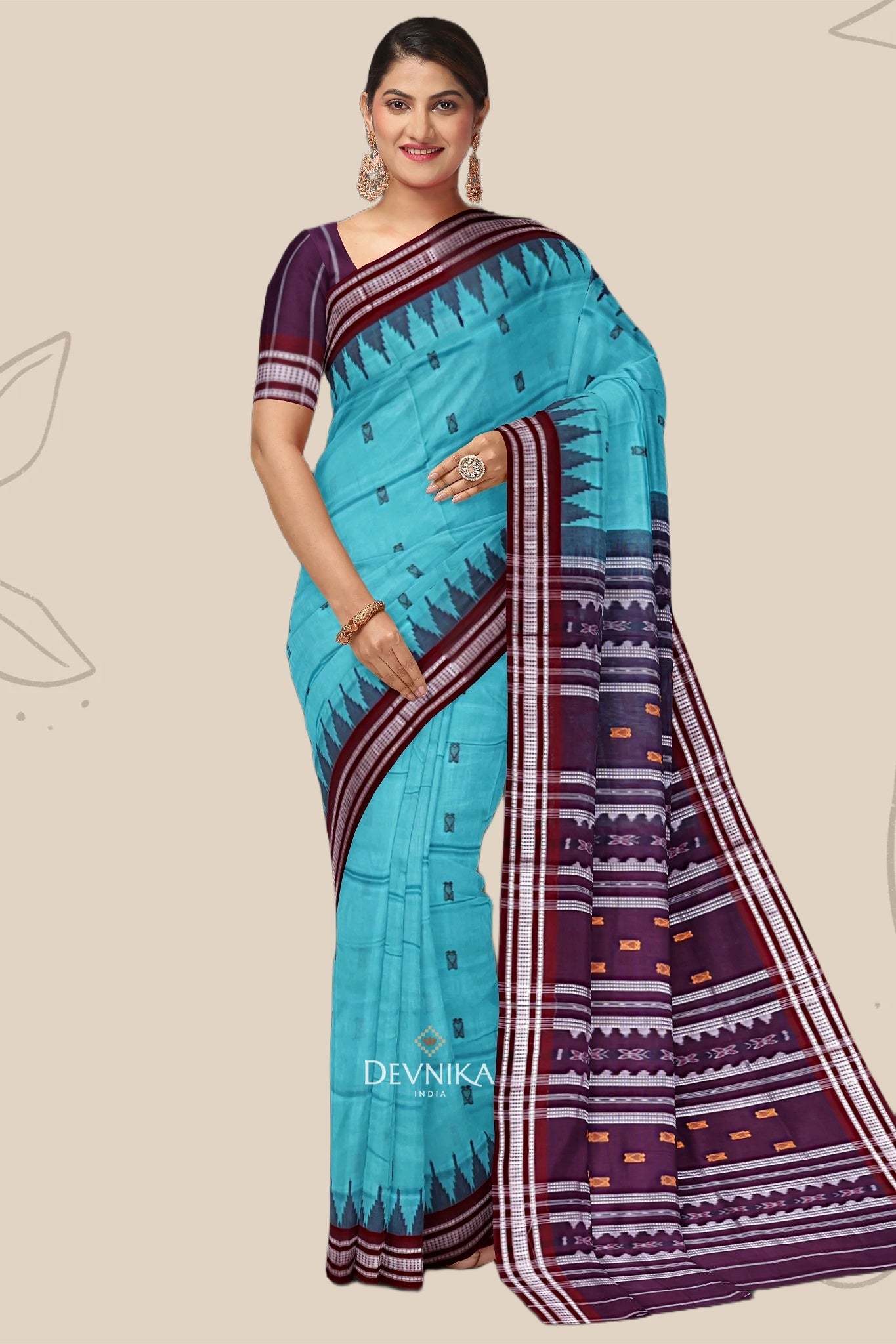 Light Emerald Pata Bapta Saree