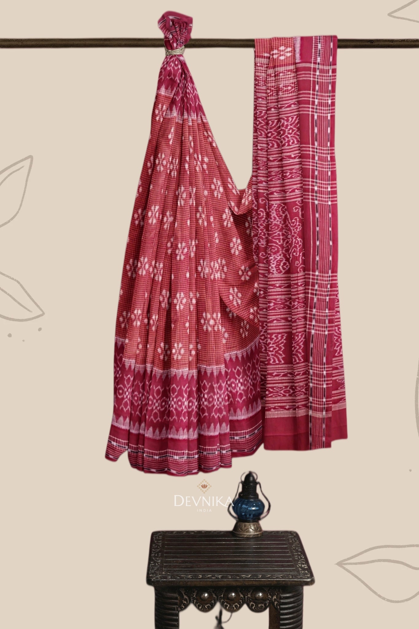 Brown Maroon Body Bandha Handloom Cotton Saree | Odisha Handloom | Devnika