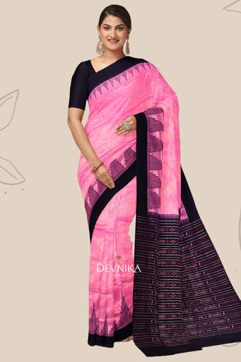 Pink Black Temple Border Odisha UP School Saree