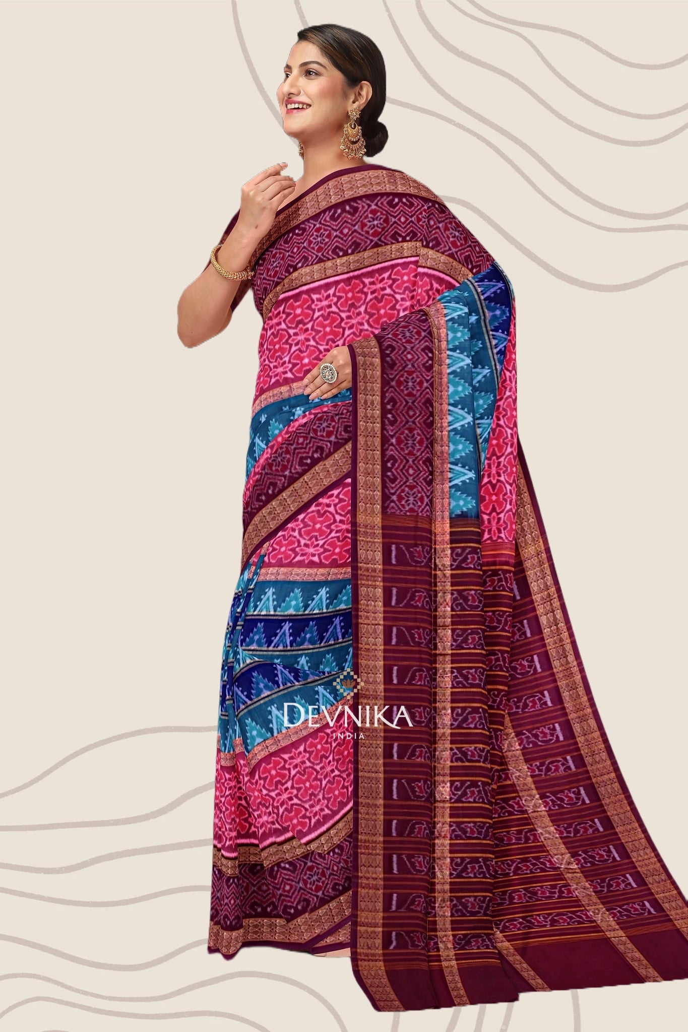 Green Double Border Bandha Handloom Cotton Saree | Odisha Handloom | Devnika