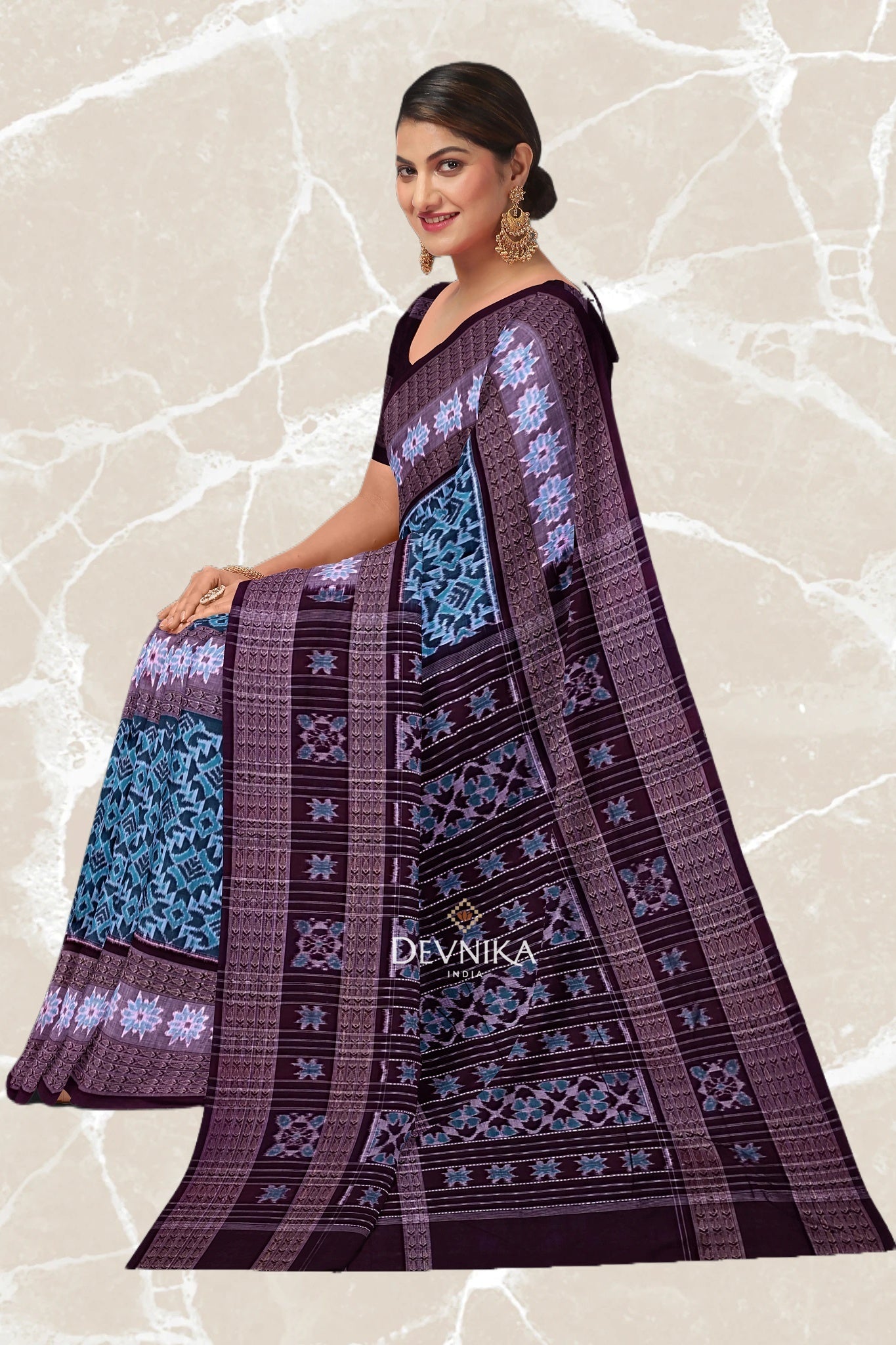 Light Green Big Border Bandha Handloom Cotton Saree | Odisha Handloom | Devnika
