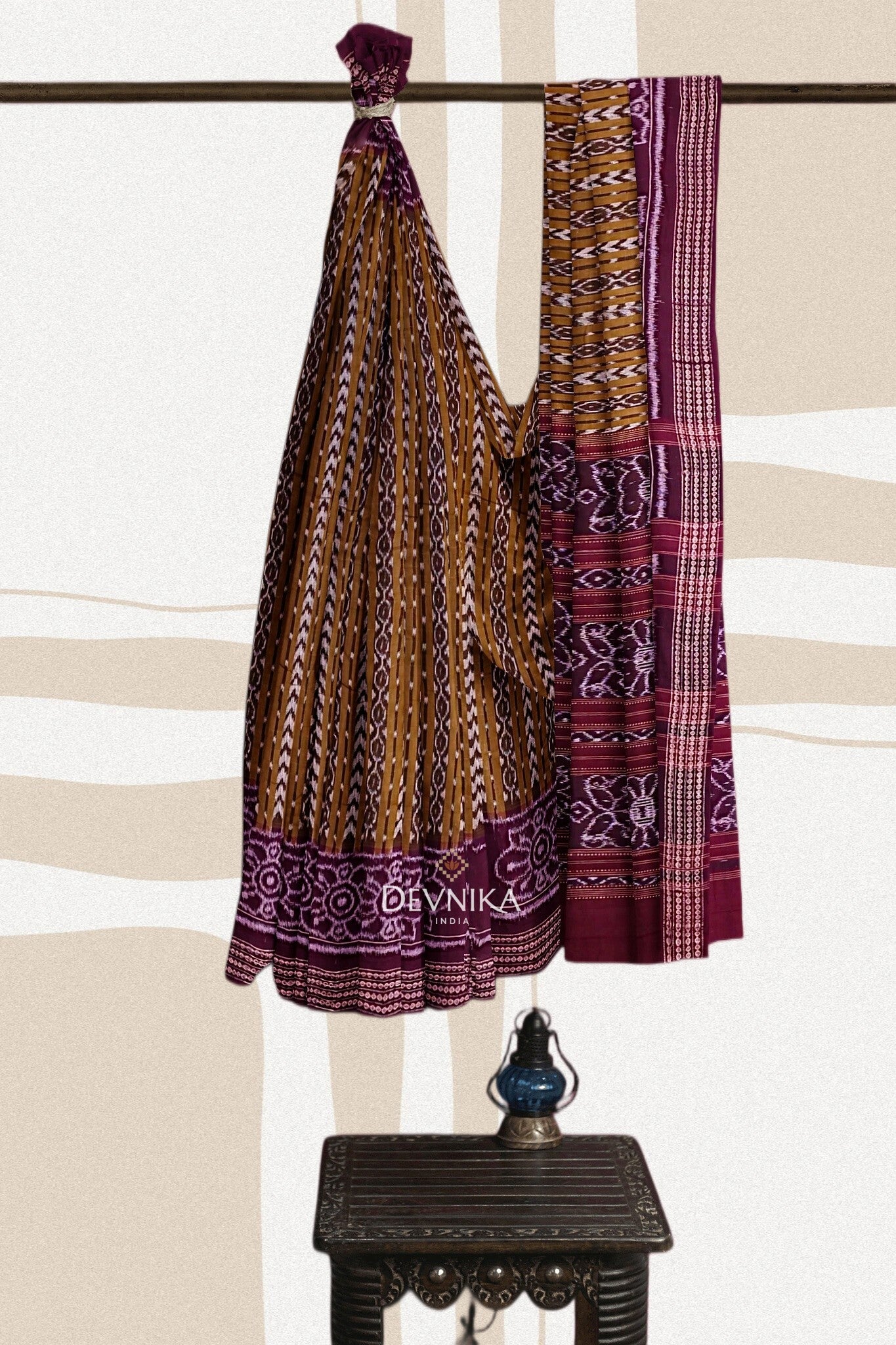 Olive And White Body Bandha Handloom Cotton Saree | Odisha Handloom | Devnika