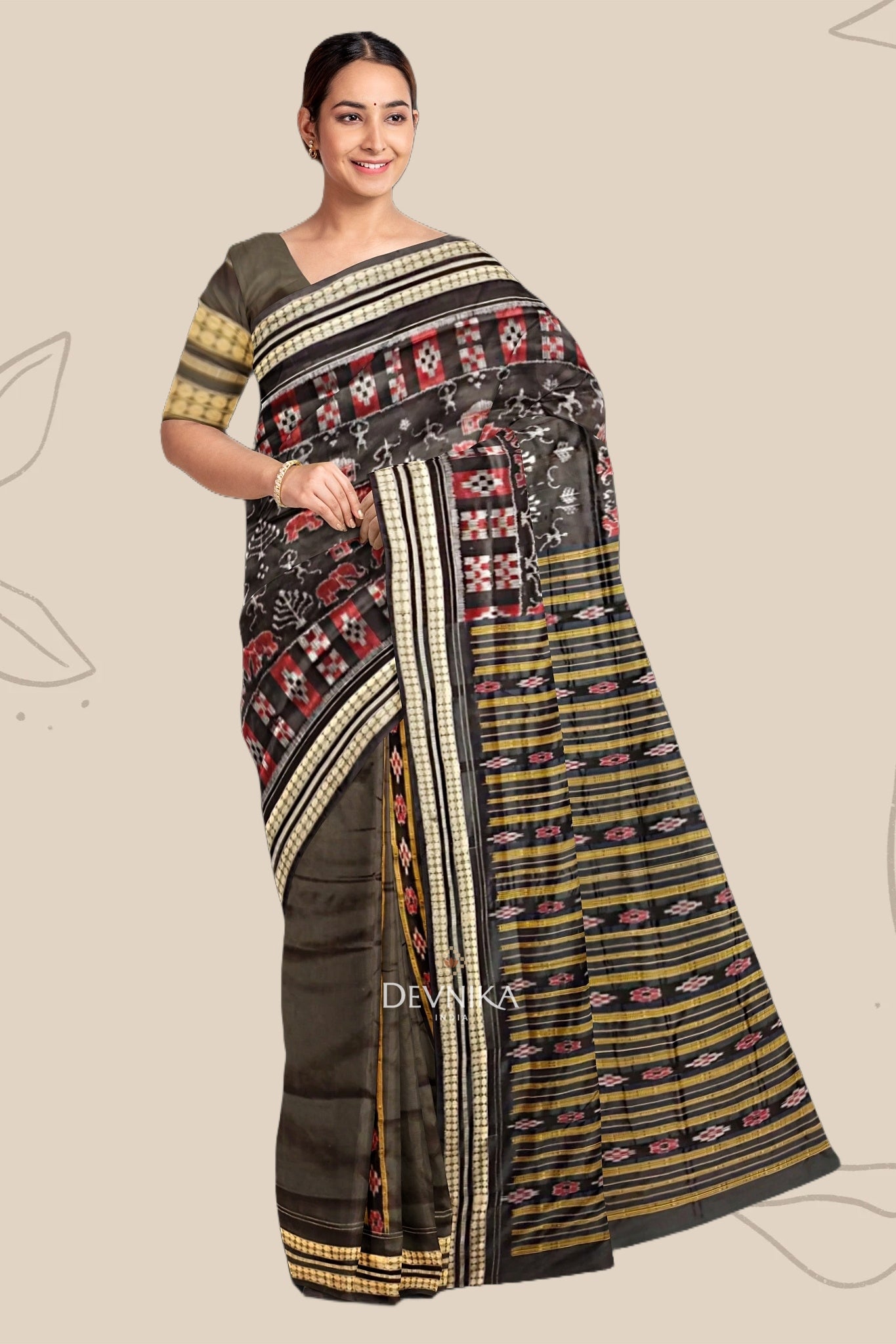 Black And Maroon Body Bandha Saree(Patli)