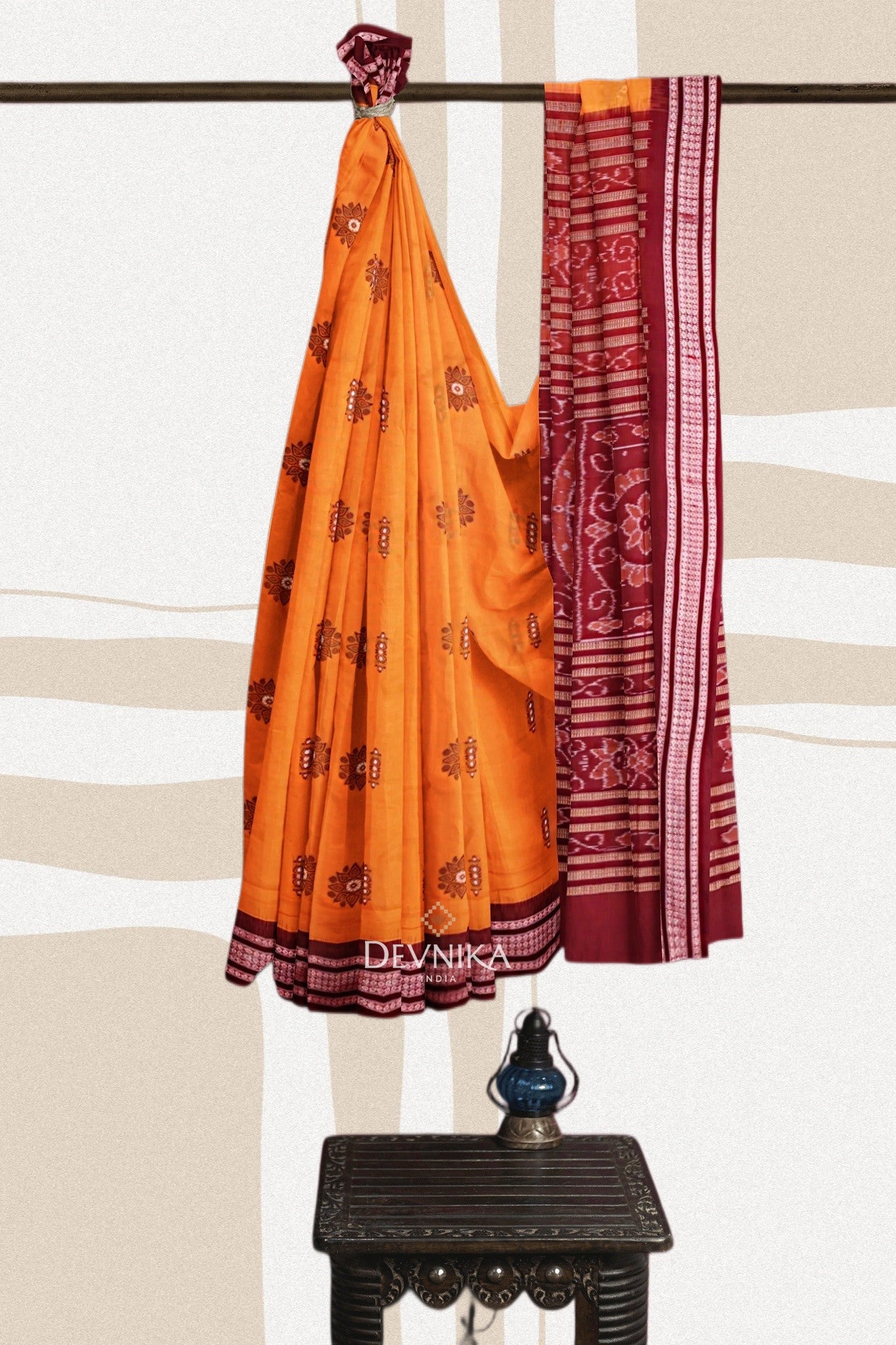 Golden Yellow Bomkai Handloom Cotton Saree | Odisha Handloom | Devnika