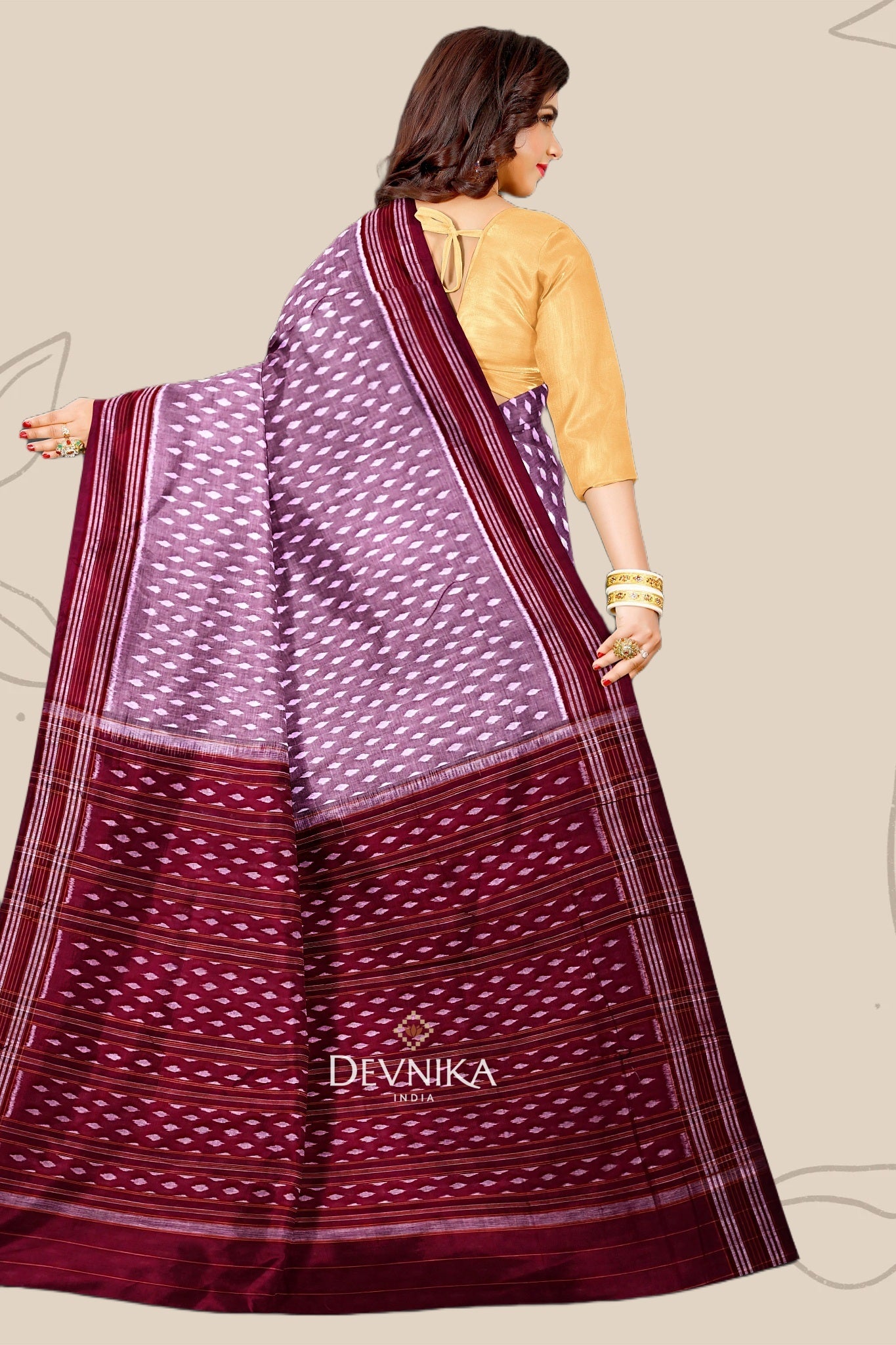 Steel Maroon Body Bandha Handloom Cotton Saree | Odisha Handloom | Devnika