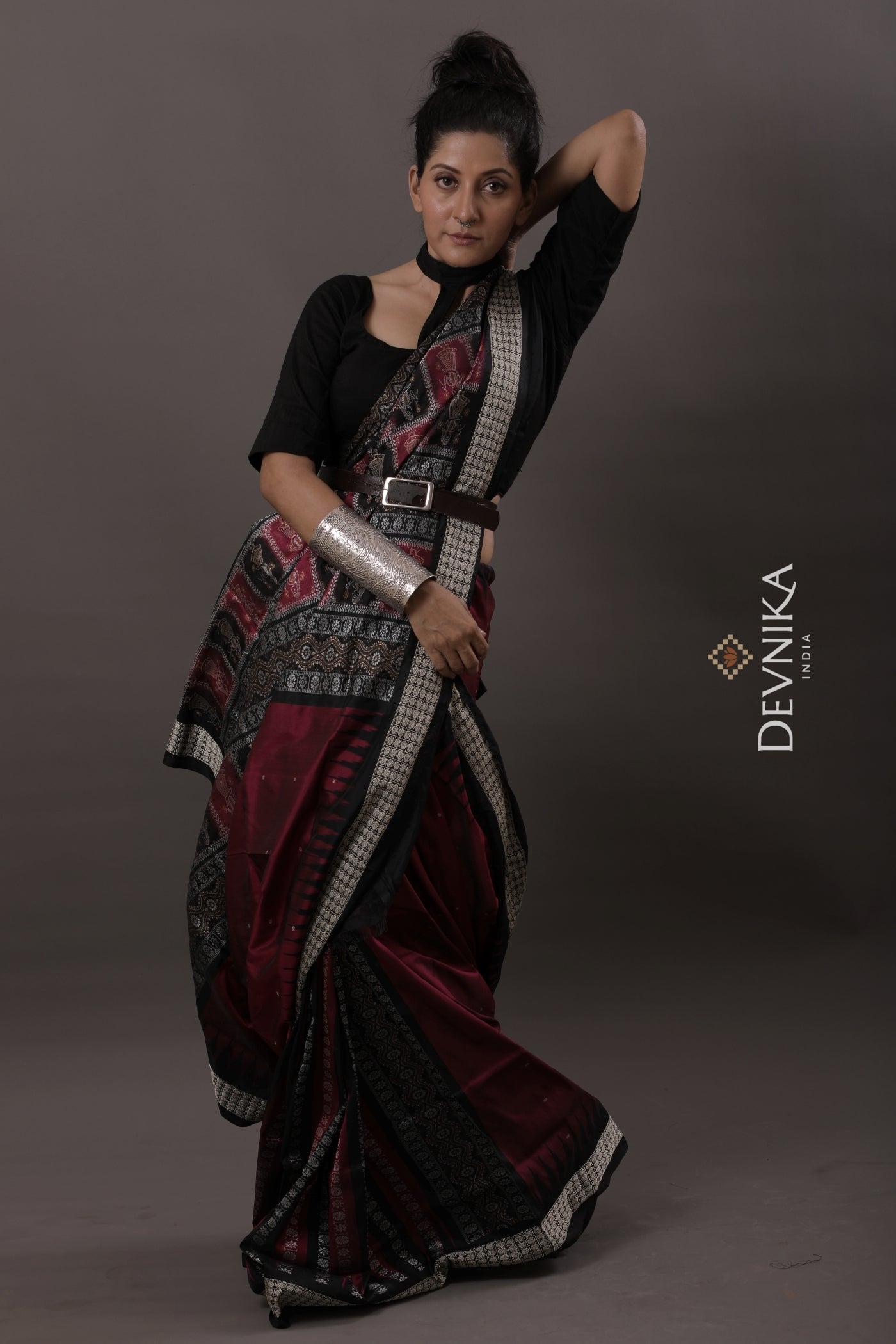 Magenta Color Body Bomkai Saree(Patli) | Odisha Handloom GI Tagged | Devnika