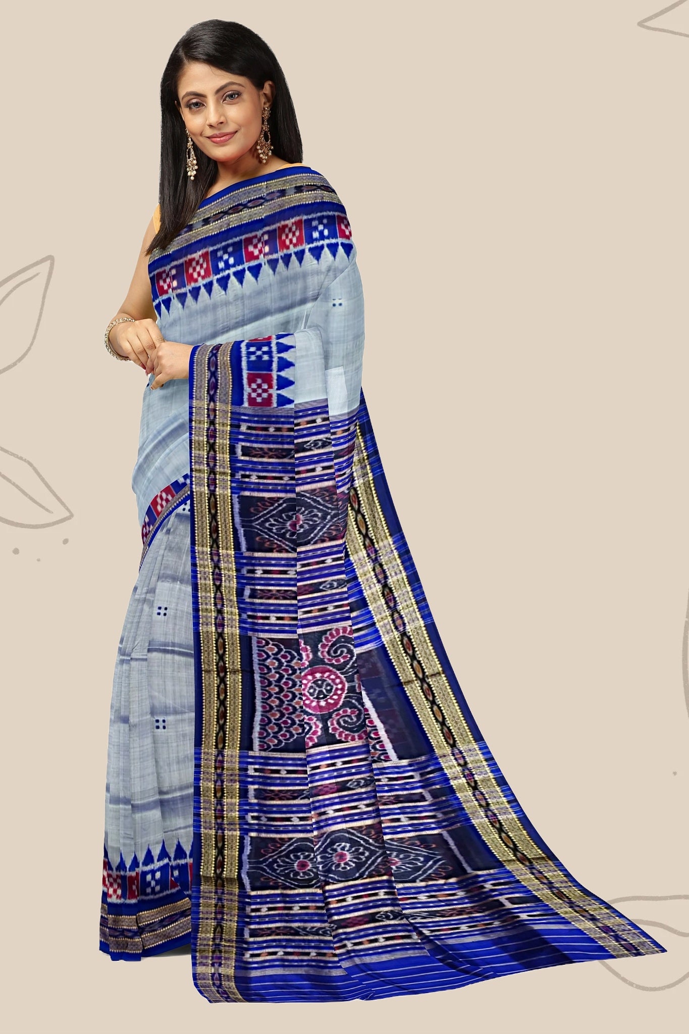 Sky Blue Pasapalli Temple Border Khandua Pata Saree | Odisha Handloom | Devnika