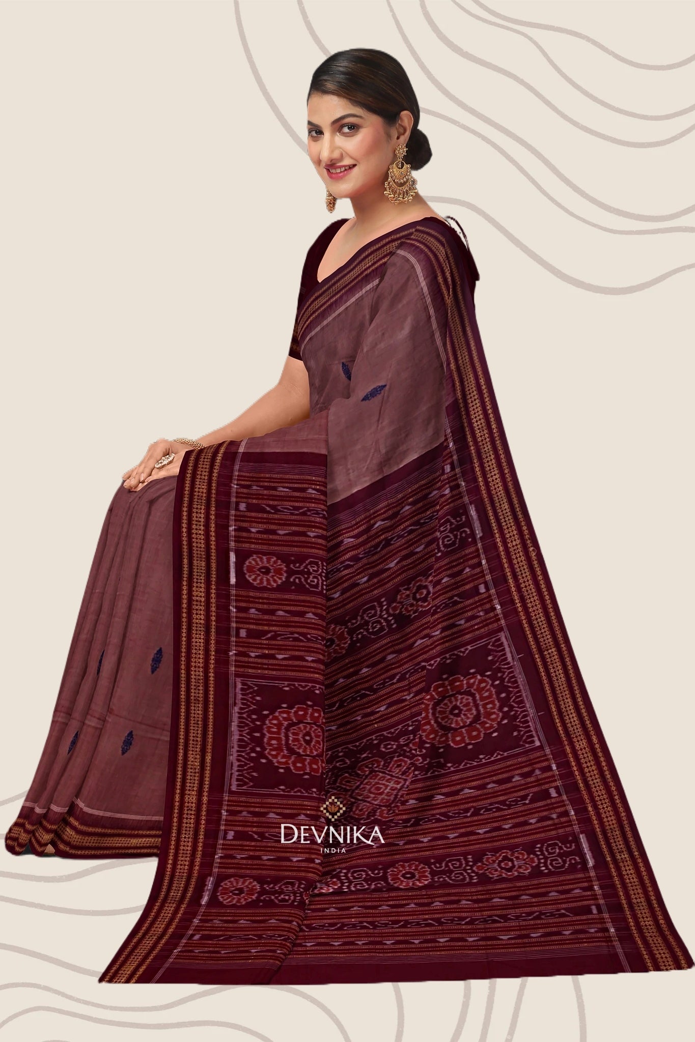 Light Coral Bomkai Saree