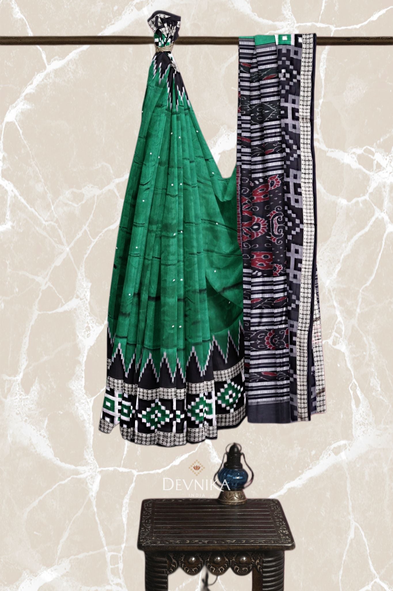 Forest Green Pasapalli Buti Bomkai Silk Saree | Odisha Handloom GI Tagged | Devnika