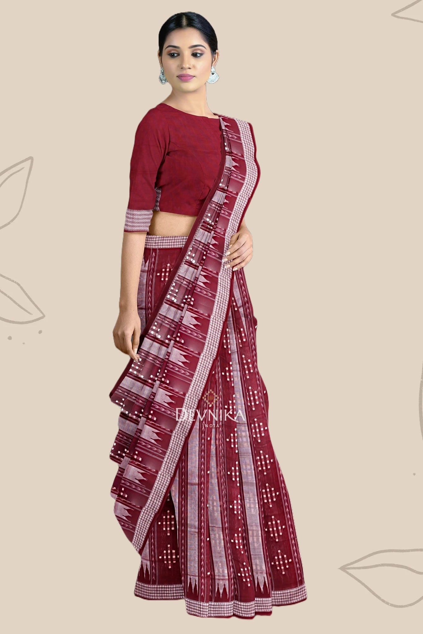 Maroon And Silver Pata Bapta Saree