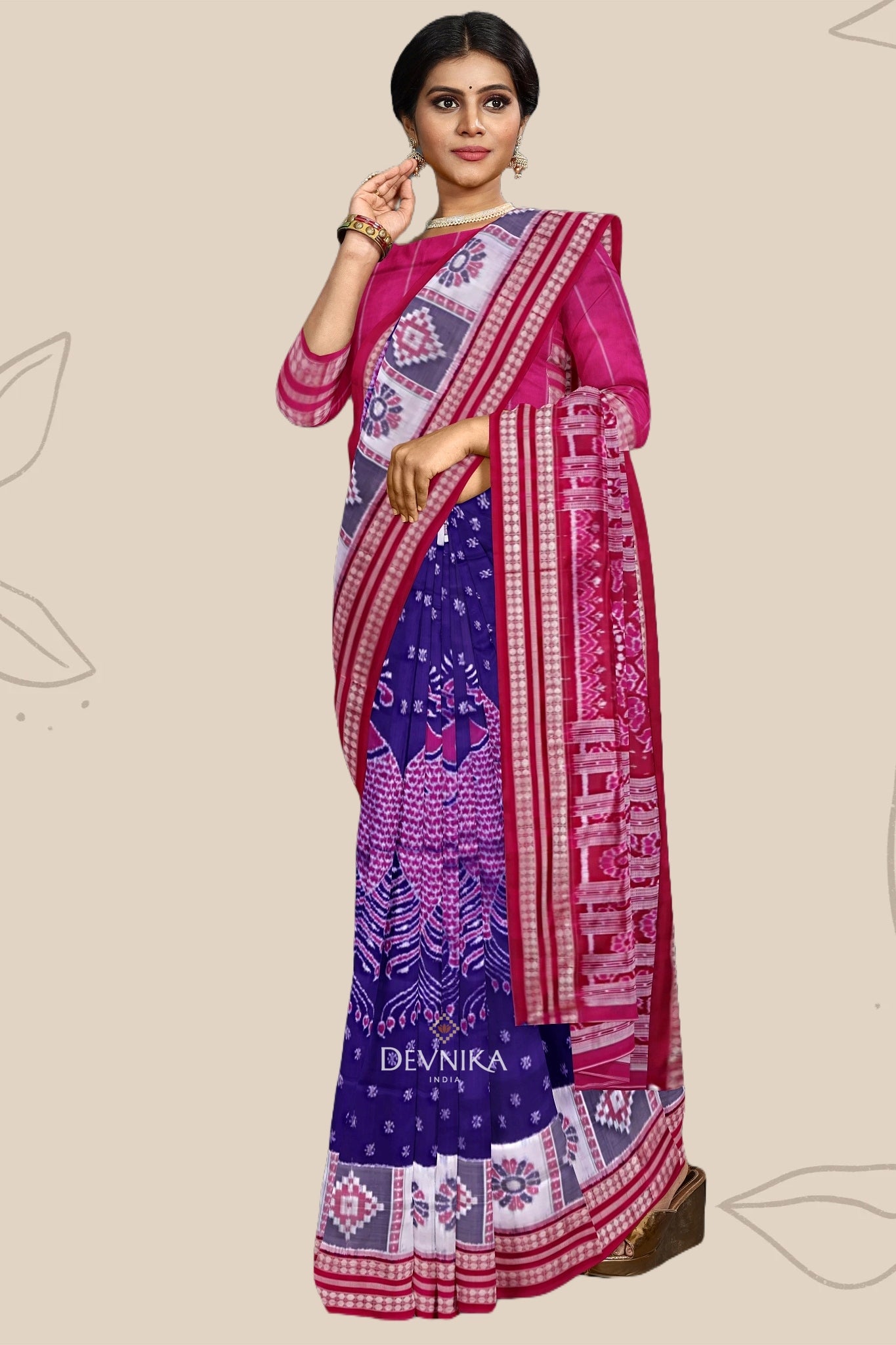 Blue And Violet Fish Bandha Saree