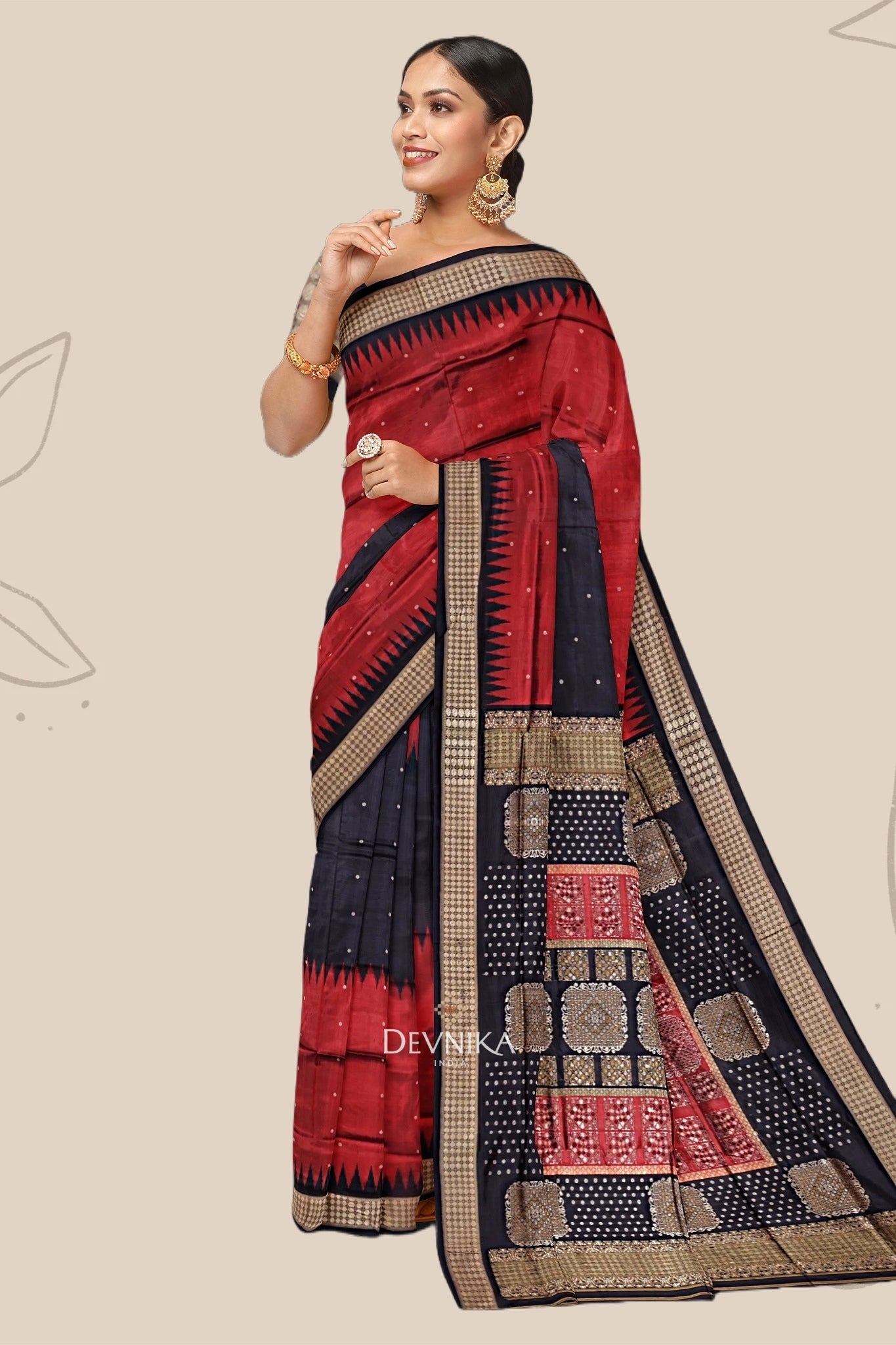 Black and Red Bomkai Butti Sambalapuri Saree