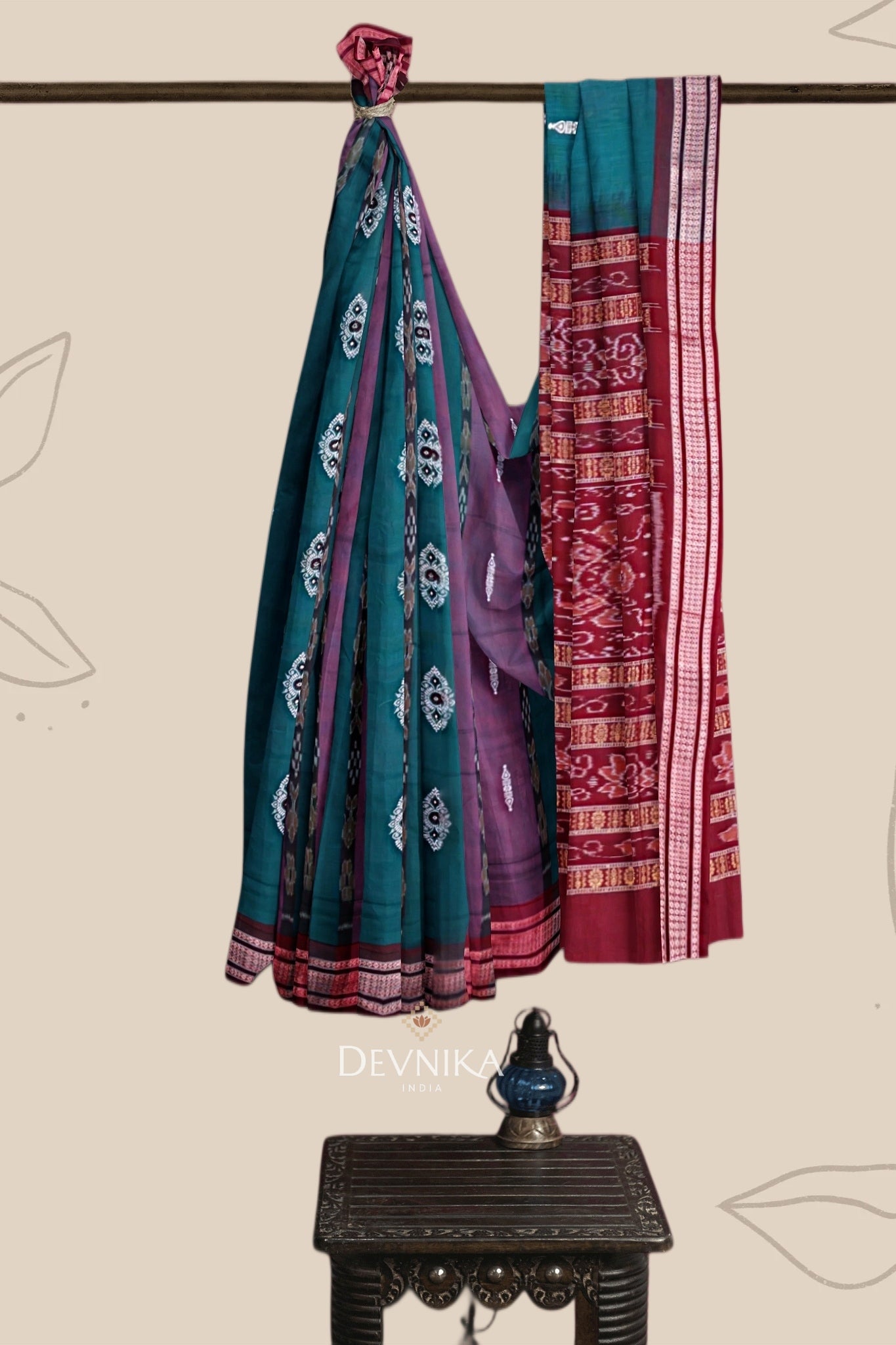 Green Maroon Bomkai Handloom Cotton Saree | Odisha Handloom | Devnika