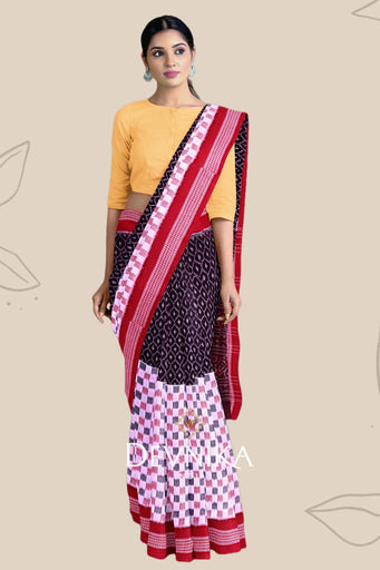 Dark Coffee Half Half Bandha Saree