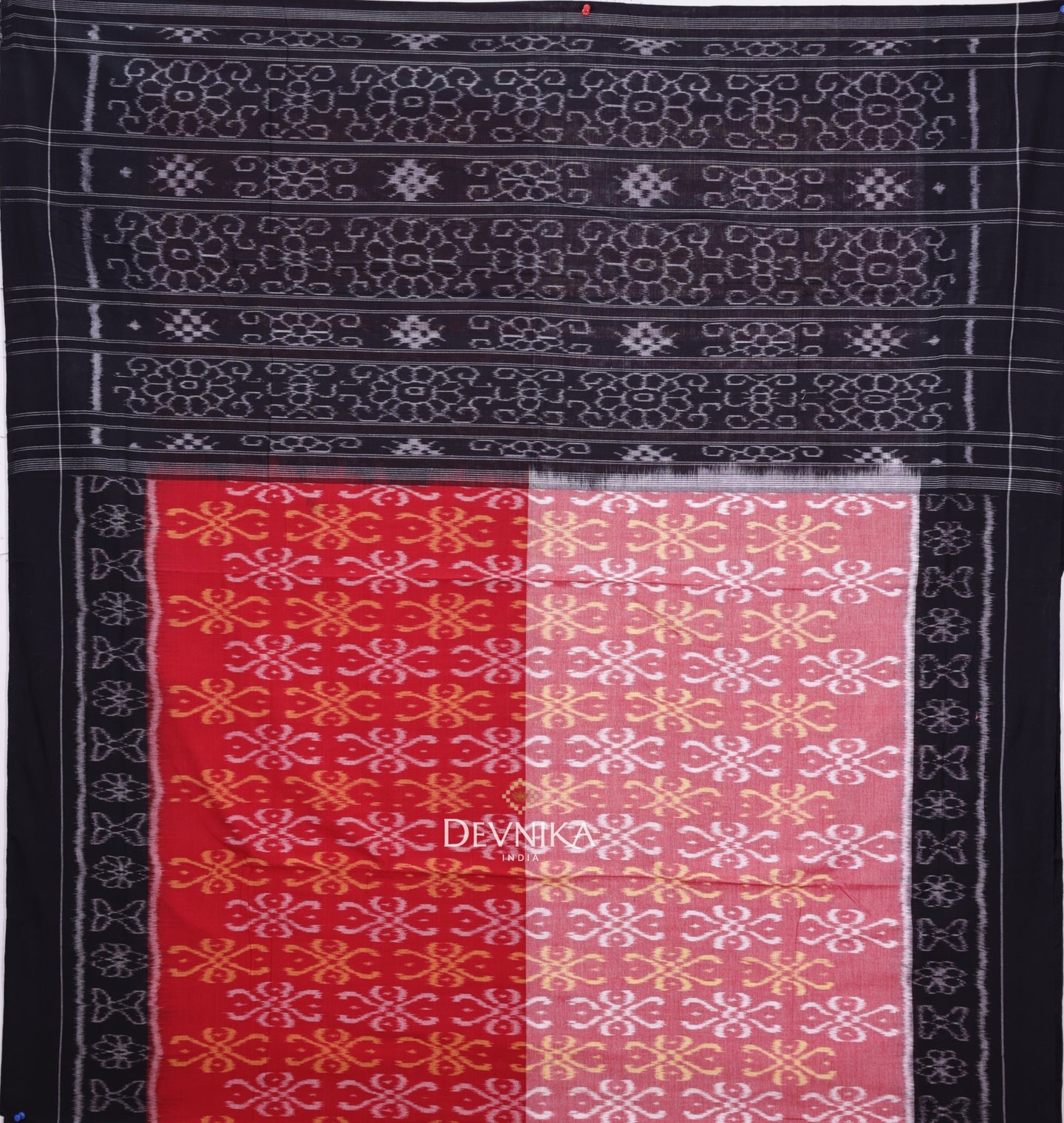 Red color Black Body Bandha Handloom Cotton Saree | Odisha Handloom | Devnika