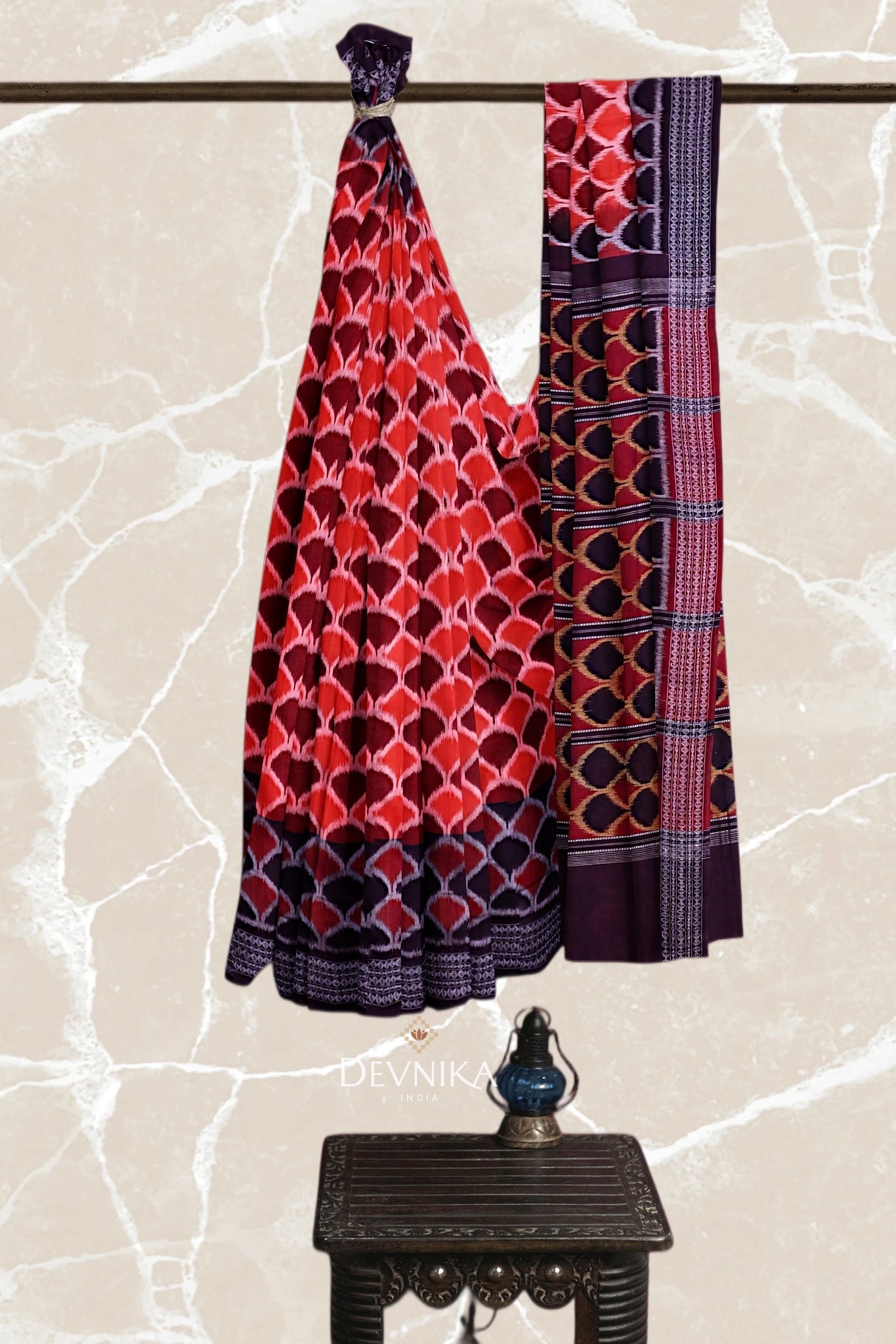 Rust And Brown Body Bandha Handloom Cotton Saree | Odisha Handloom | Devnika