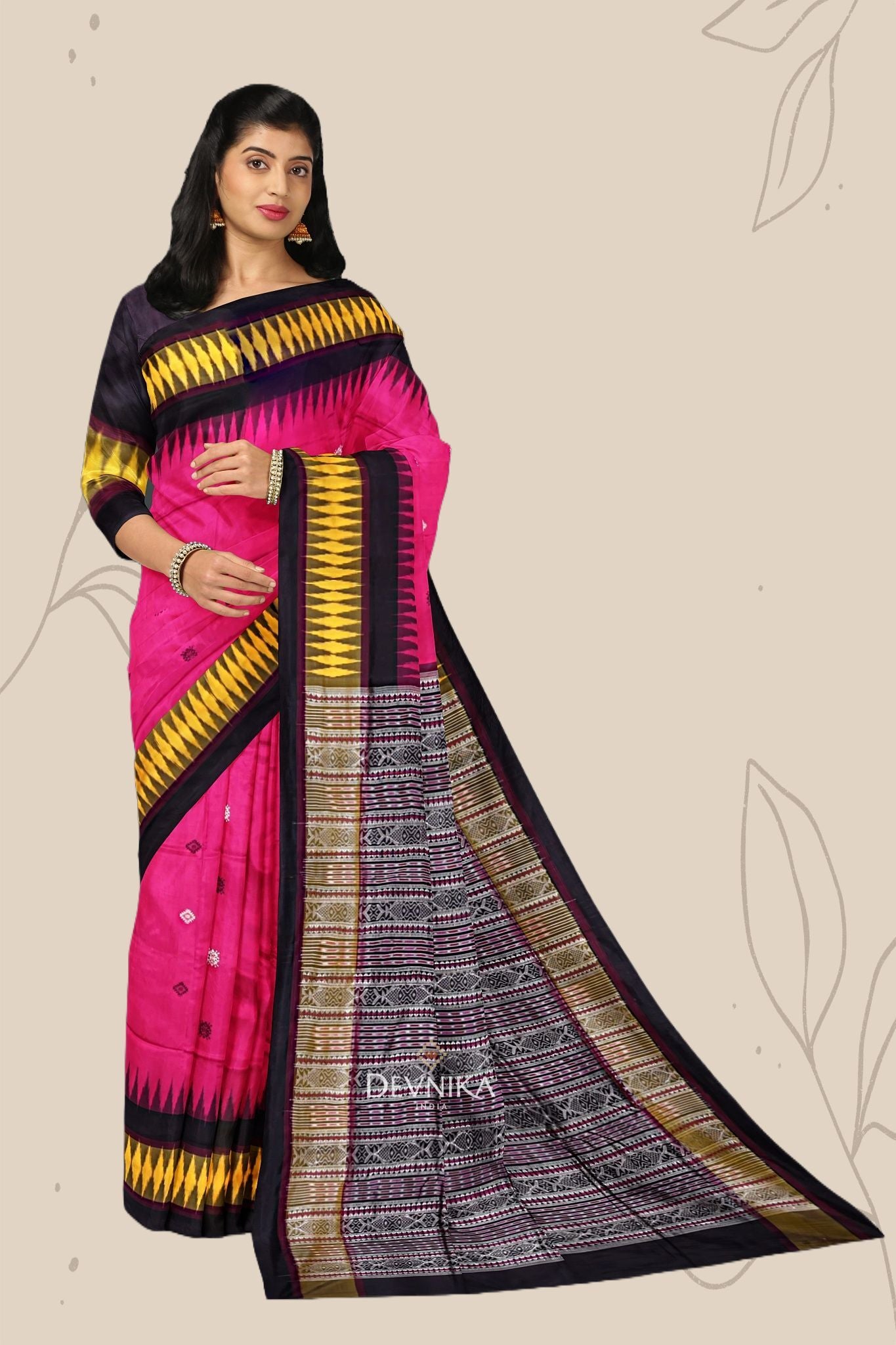 Hot Pink Bomkai Special Border Saree