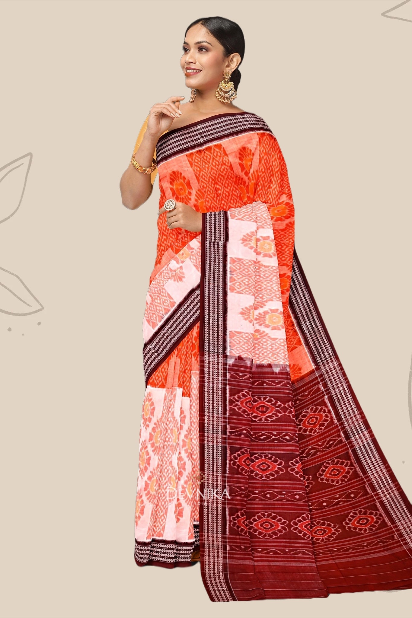 Orange And Golden Body Bandha Saree | Odisha Handloom | Devnika