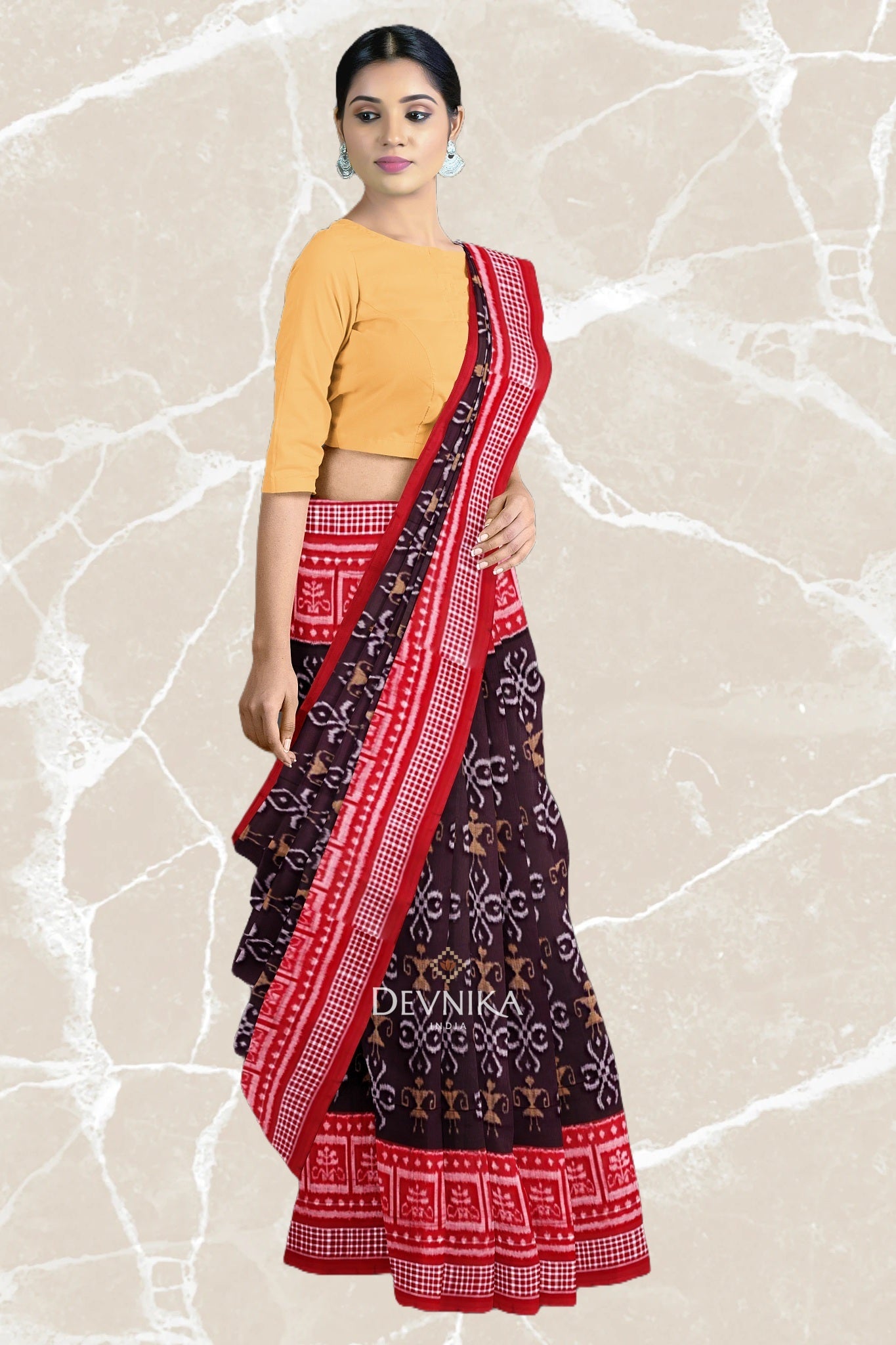 Coffee Body Bandha Handloom Cotton Saree | Odisha Handloom | Devnika