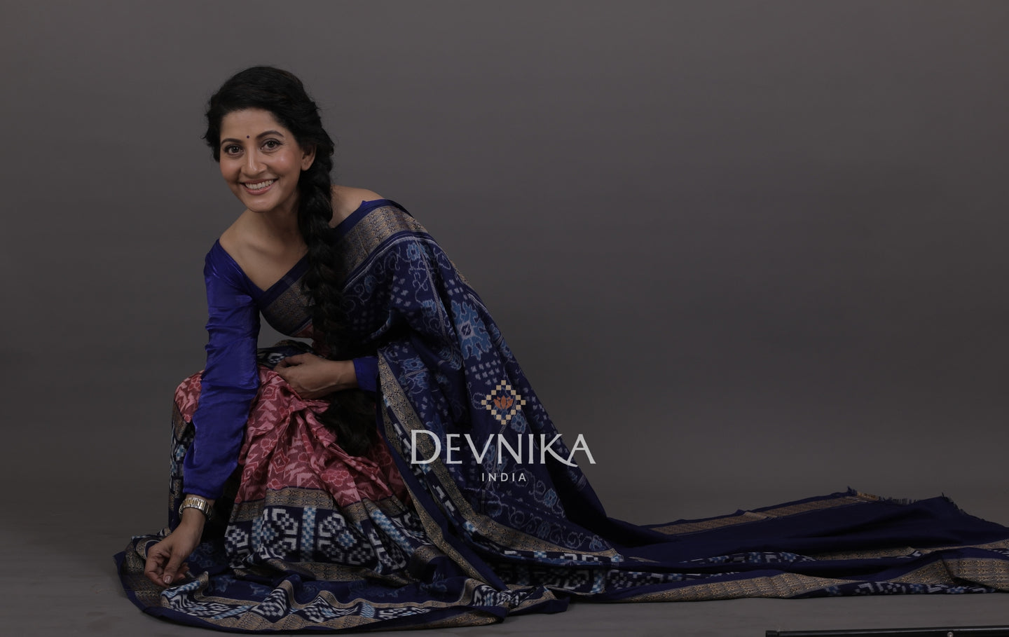 Pink Double Border Bandha Saree | Odisha Handloom GI Tagged | Devnika