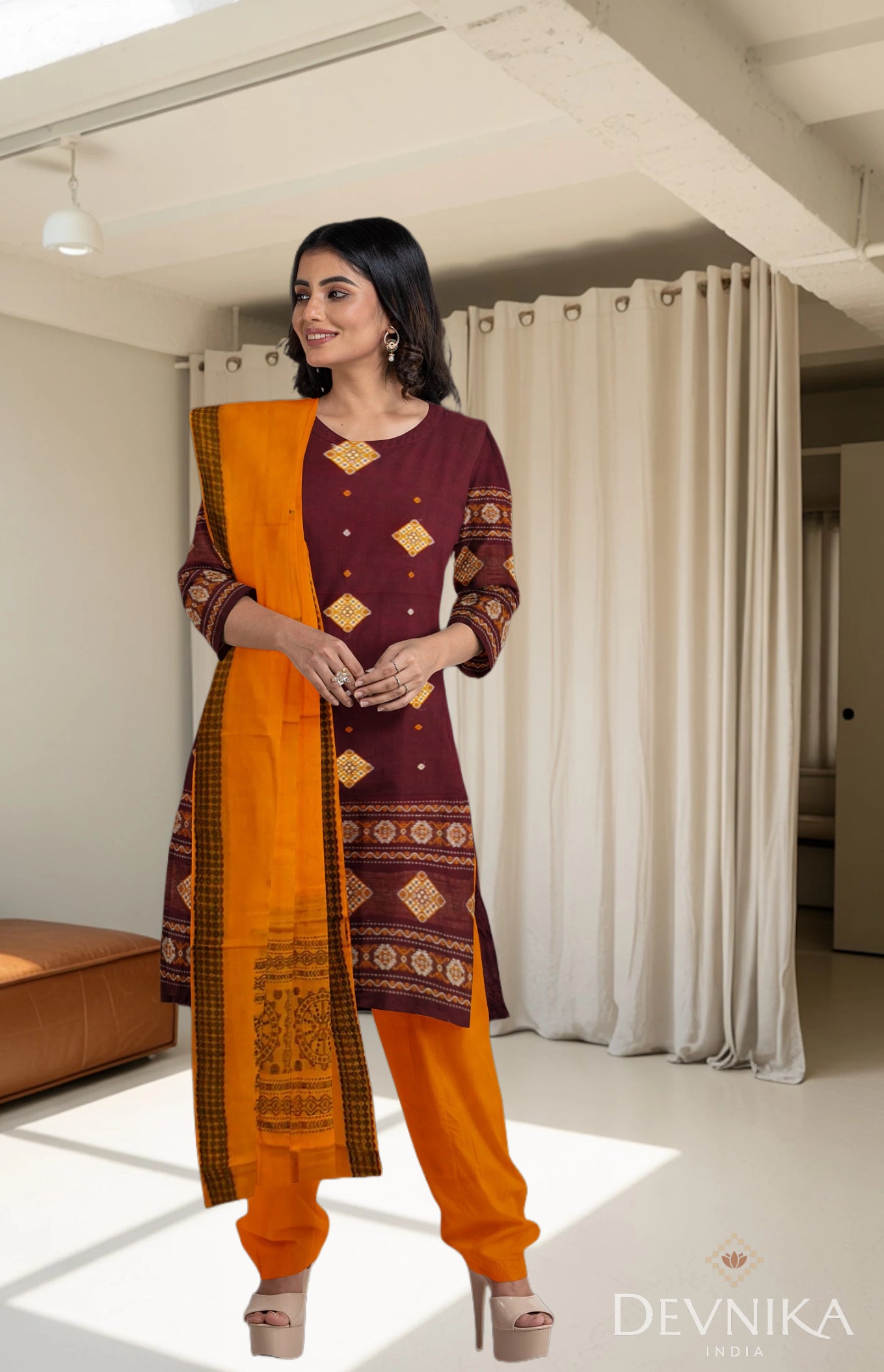 Deep Maroon Bomkai Dress Set