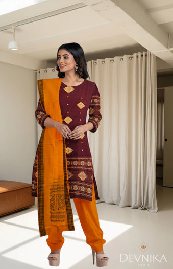 Deep Maroon Bomkai Dress Set