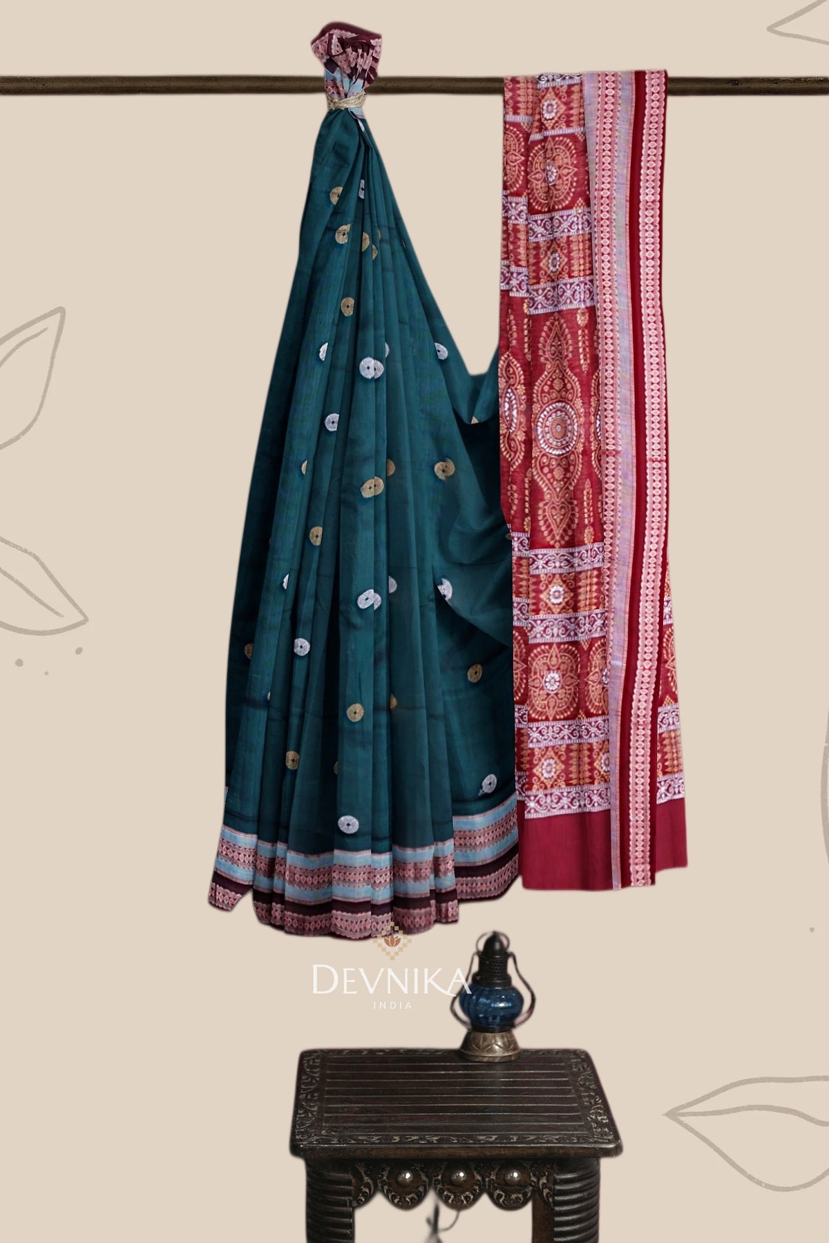 Deep Green Marine Border Bomkai Saree