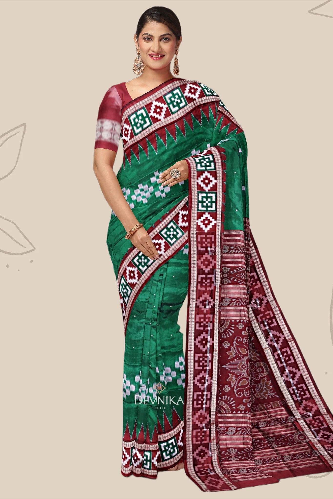 Green Border Pasapalli Saree | Odisha Handloom | Devnika