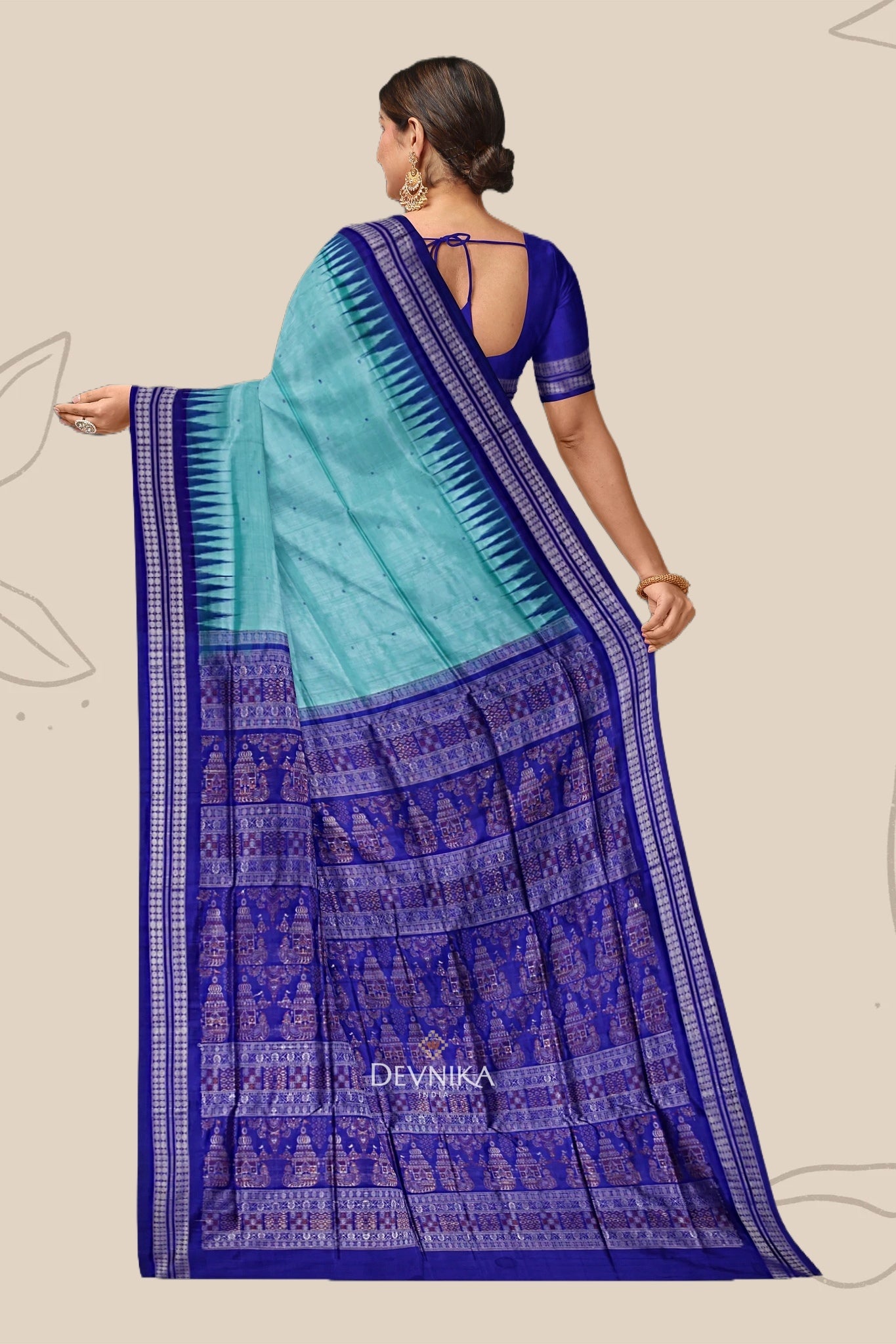 Dark Cyan Bomkai Butti Sambalapuri Saree