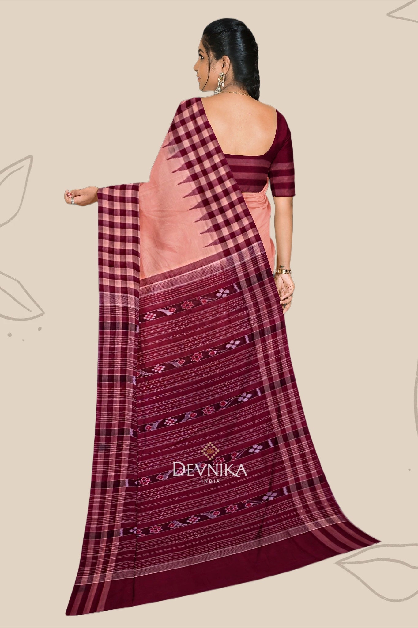 Beige Coral Odisha High School Teacher Saree