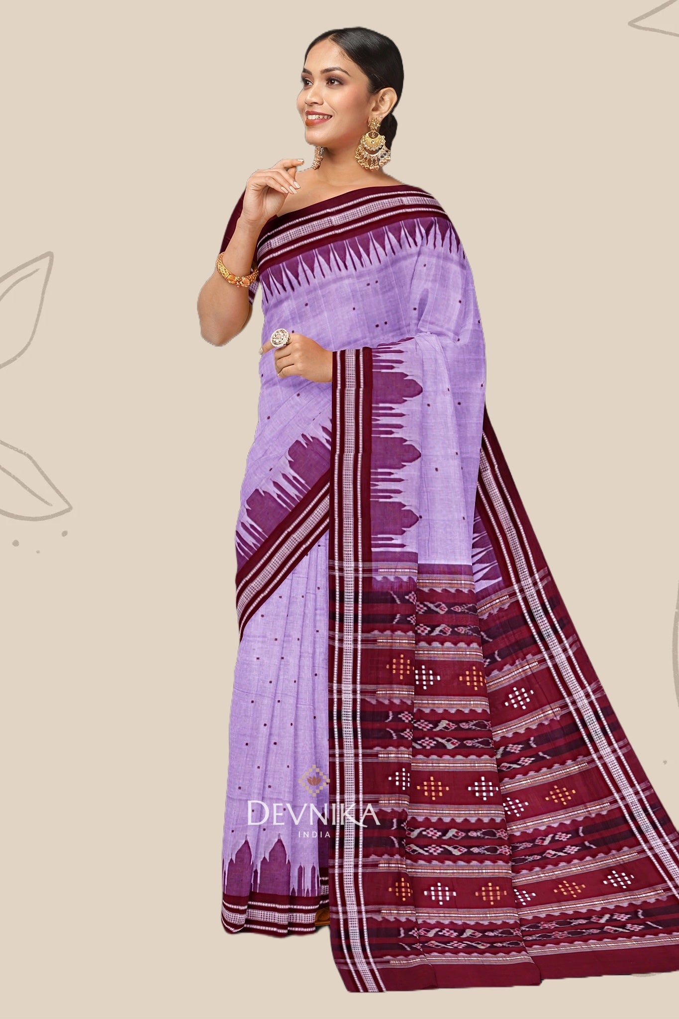 Light Purple Temple Border Cotton Bapta Saree