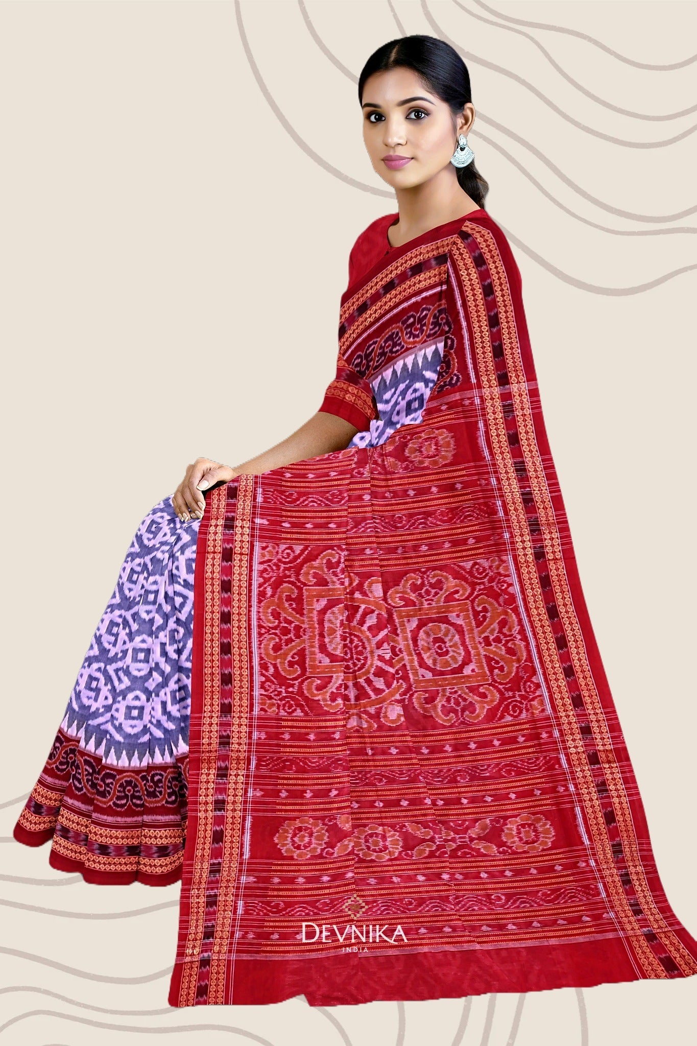 Purple And Lavender Big Border Bandha Handloom Cotton Saree | Odisha Handloom | Devnika