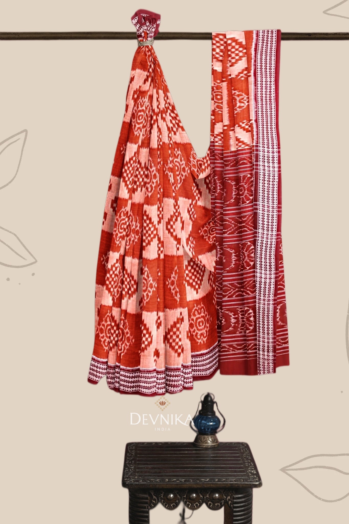 Brown Body Bandha Handloom Cotton Saree | Odisha Handloom | Devnika