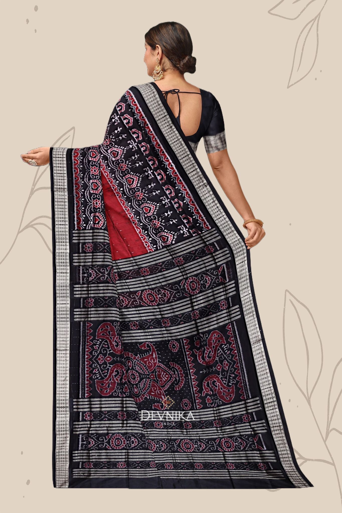 Maroon Teracota Teracota Bandha Silk Saree | Odisha Handloom GI Tagged | Devnika