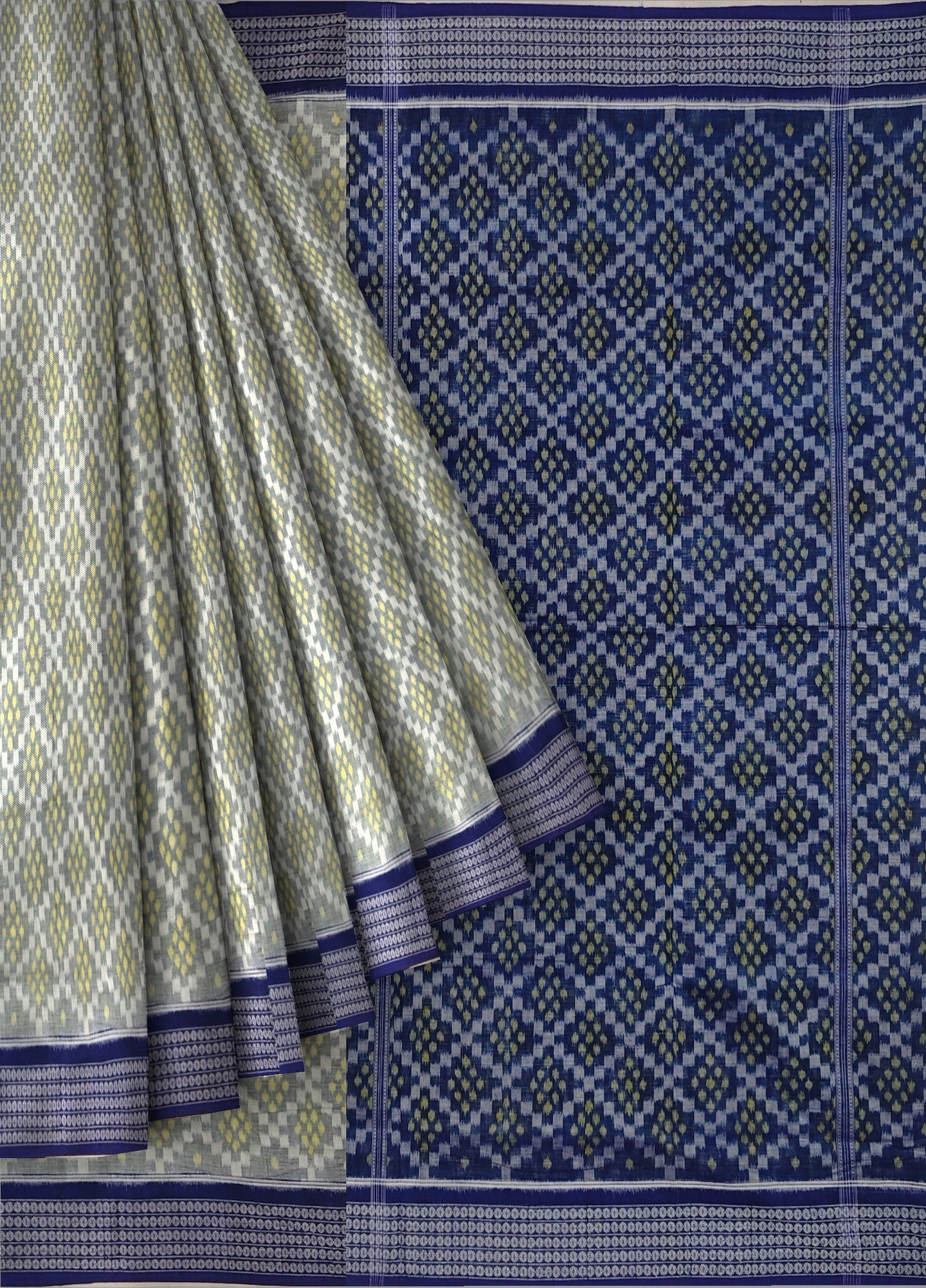 White & Yellow Bandha Pasapalli Saree | Odisha Handloom GI Tagged | Devnika