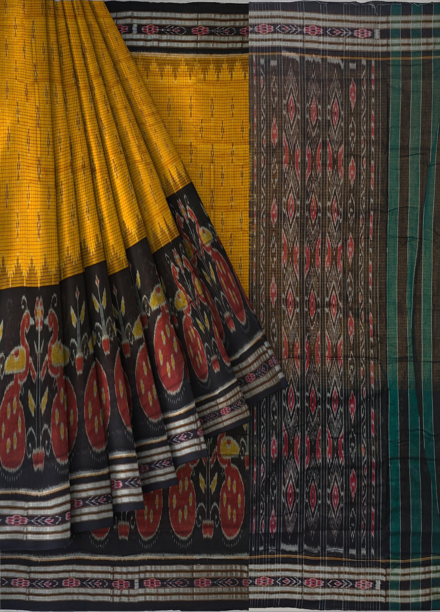 Golden Yellow Mania Bandha Traditional Katiki Saree | Odisha Handloom GI Tagged | Devnika