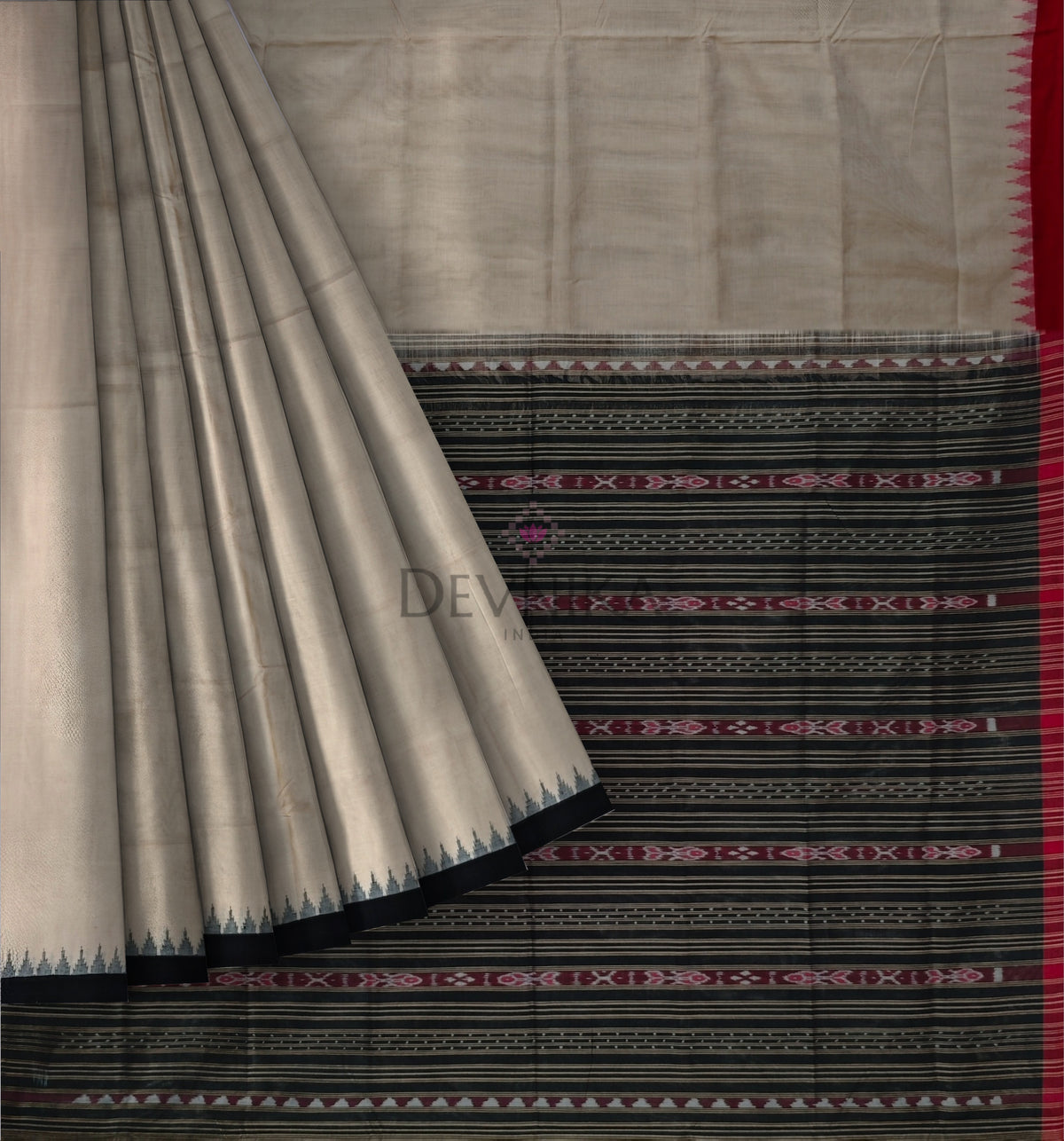 Light Chandan Ganga Jamuna Saree | Odisha Handloom GI Tagged | Devnika