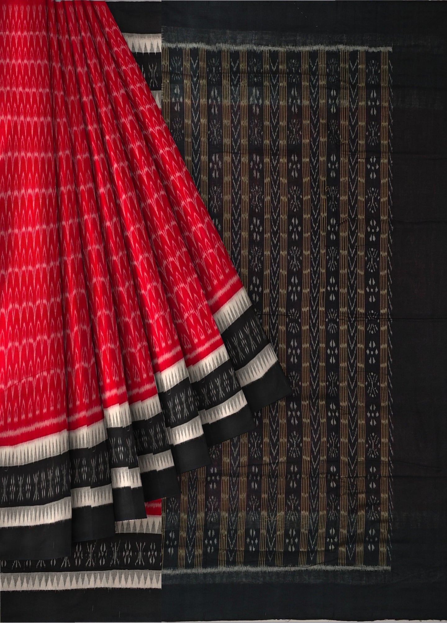 Red Double Temple Border Bandha Saree