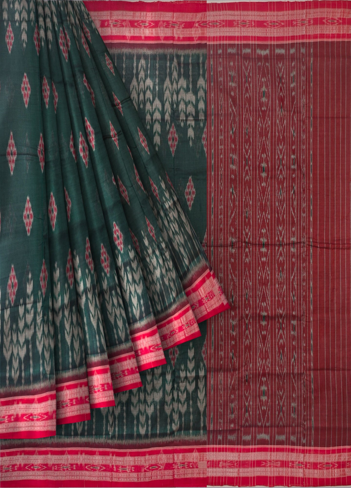 Bottle Green Mania Bandha Traditional Katiki Saree | Odisha Handloom GI Tagged | Devnika
