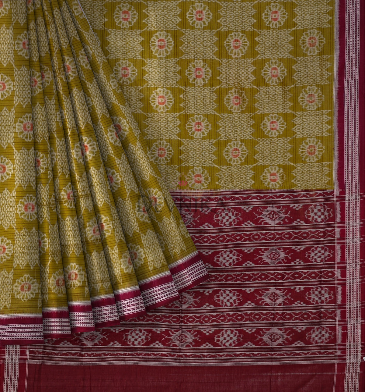 Olive Green Body Bandha Saree | Odisha Handloom GI Tagged | Devnika